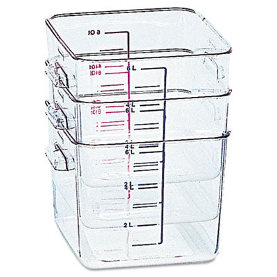 SpaceSaver Square Containers, 2 qt, 8.8 x 8.75 x 2.7, Clear, Plastic -