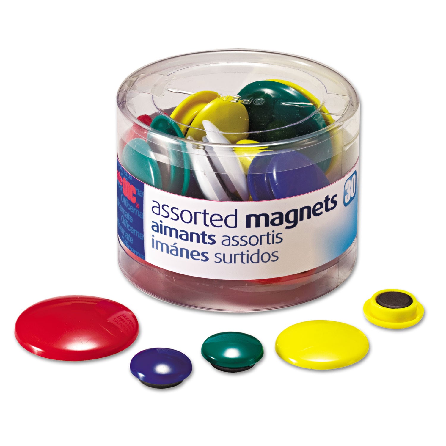 Assorted Magnets, Circles, Assorted Sizes and Colors, 30/Tub -
