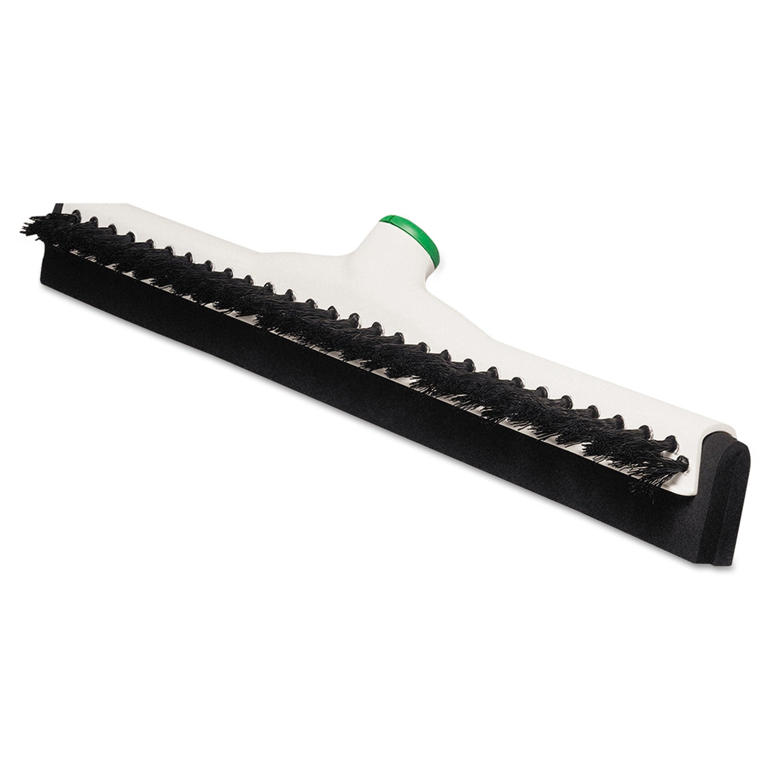 Sanitary Brush with Squeegee, Black Polypropylene Bristles, 18" Brush, Moss Plastic Handle -