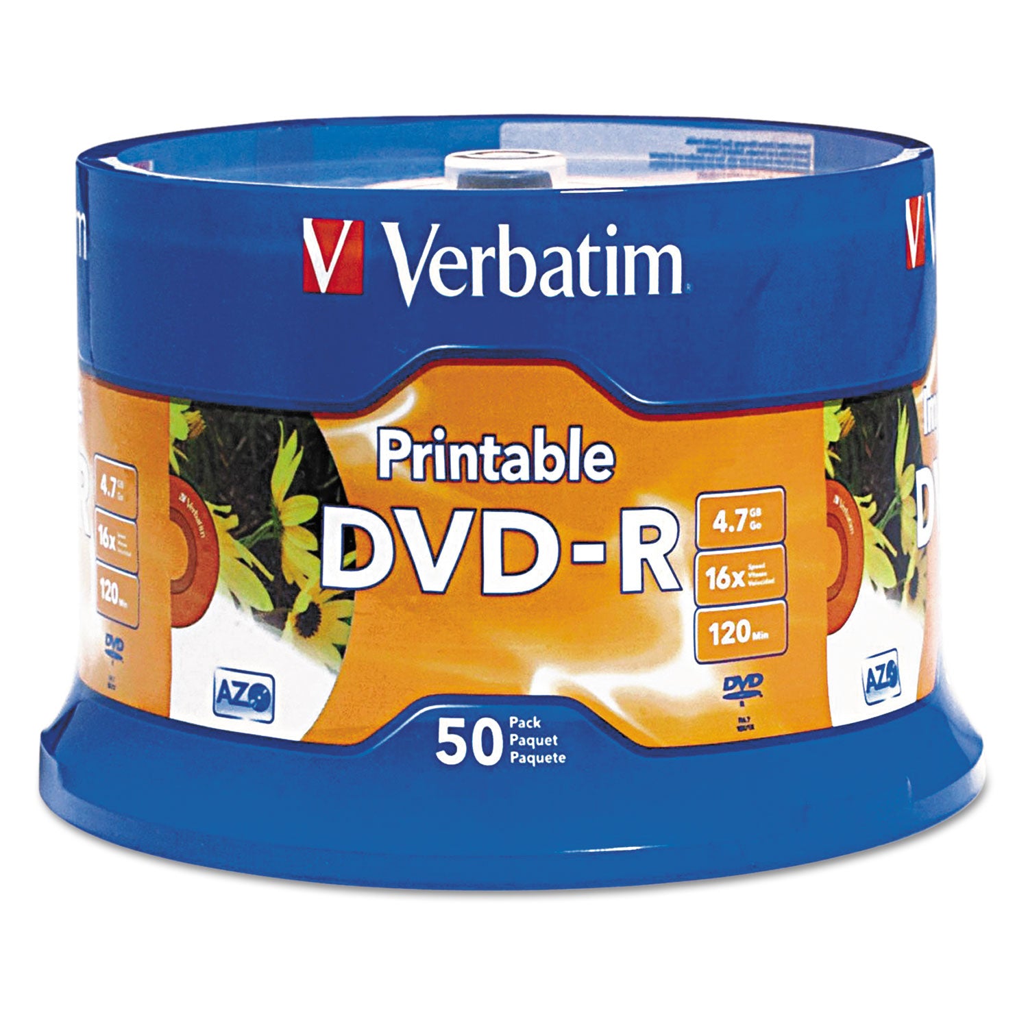 DVD-R Recordable Disc, 4.7 GB, 16x, Spindle, White, 50/Pack -