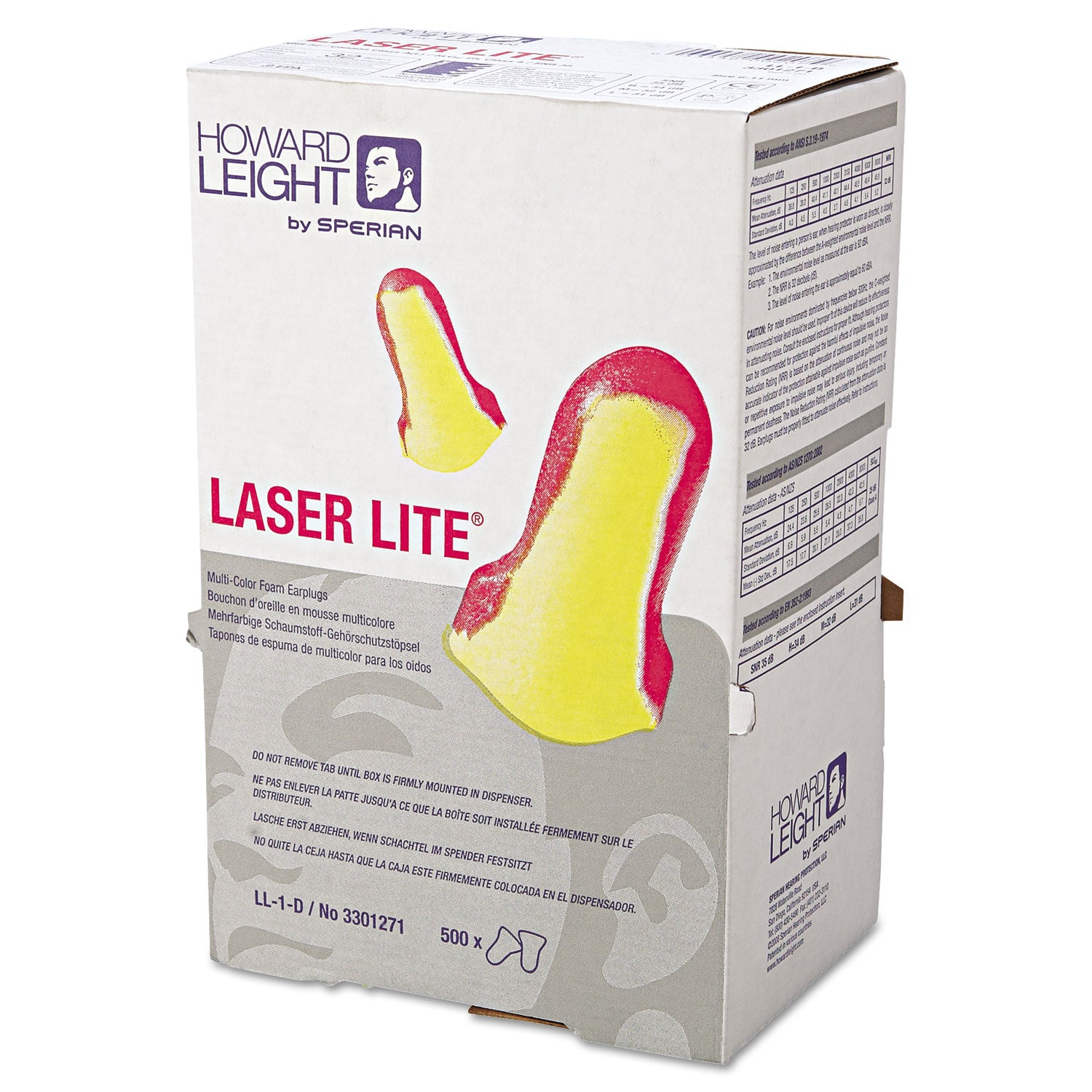 LL-1 D Laser Lite Single-Use Earplugs, Cordless, 32NRR, MA/YW, LS500, 500 Pairs -