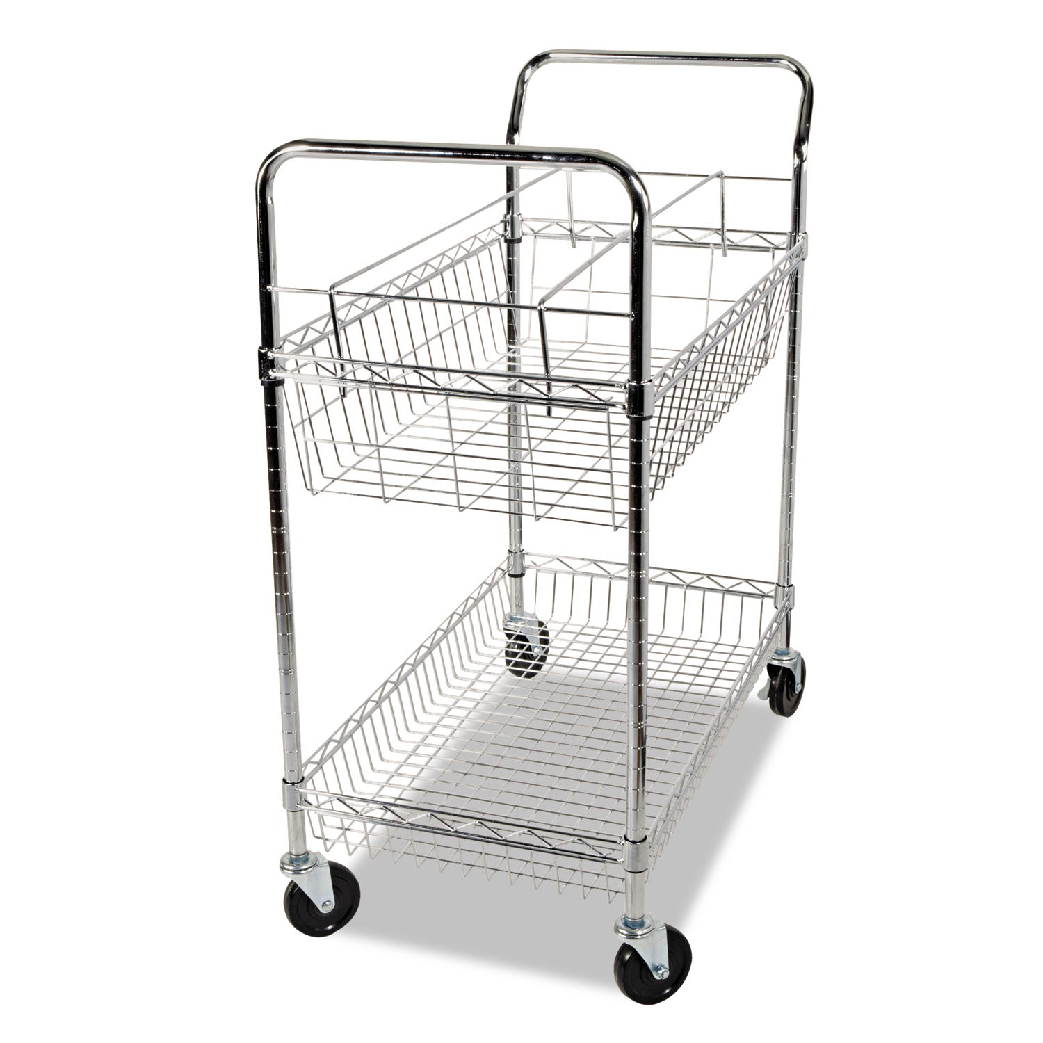 Carry-all Mail Cart, Metal, 1 Shelf, 1 Bin, 34.88" x 18" x 39.5", Silver -
