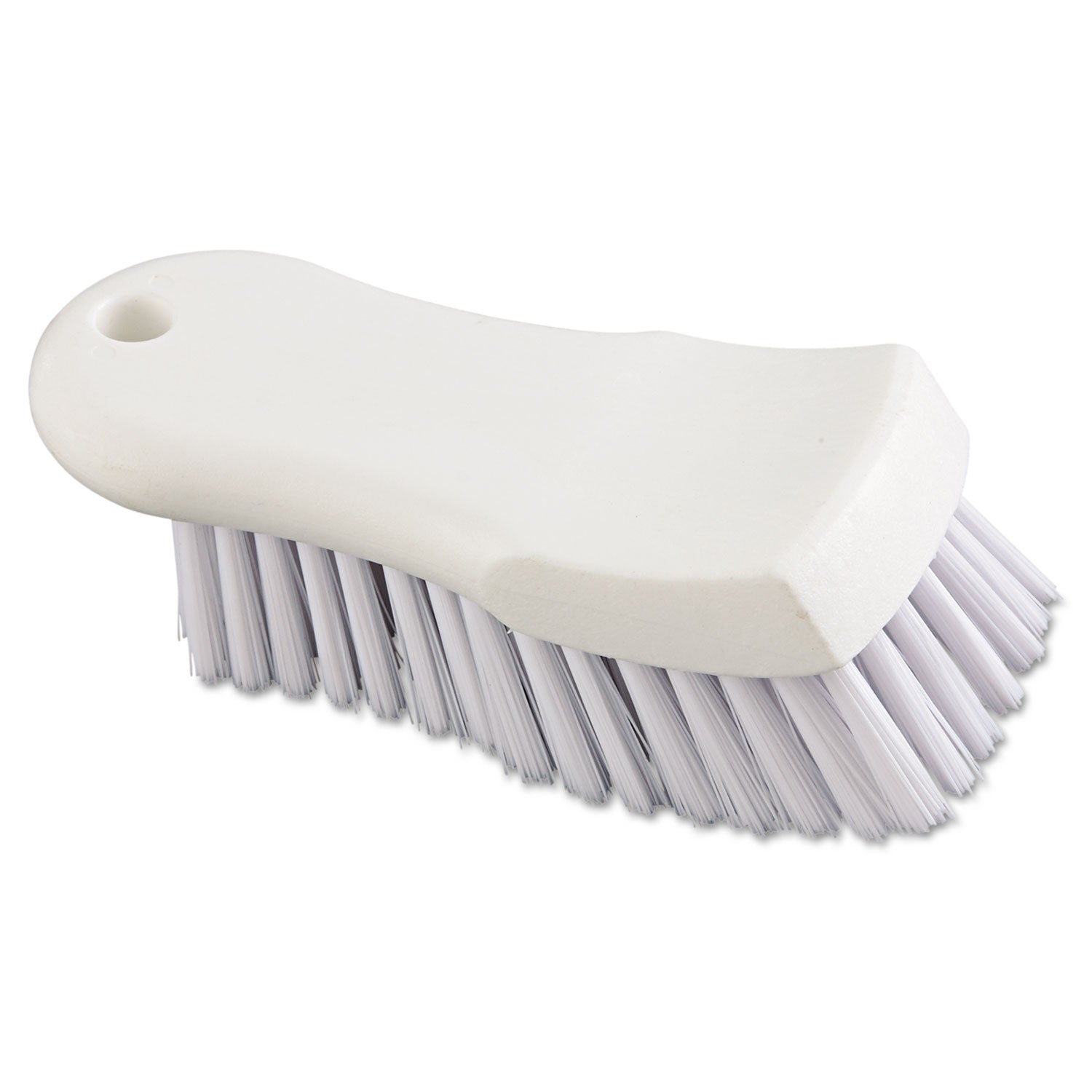 Scrub Brush, White Polypropylene Bristles, 6" Brush, 6" Handle -