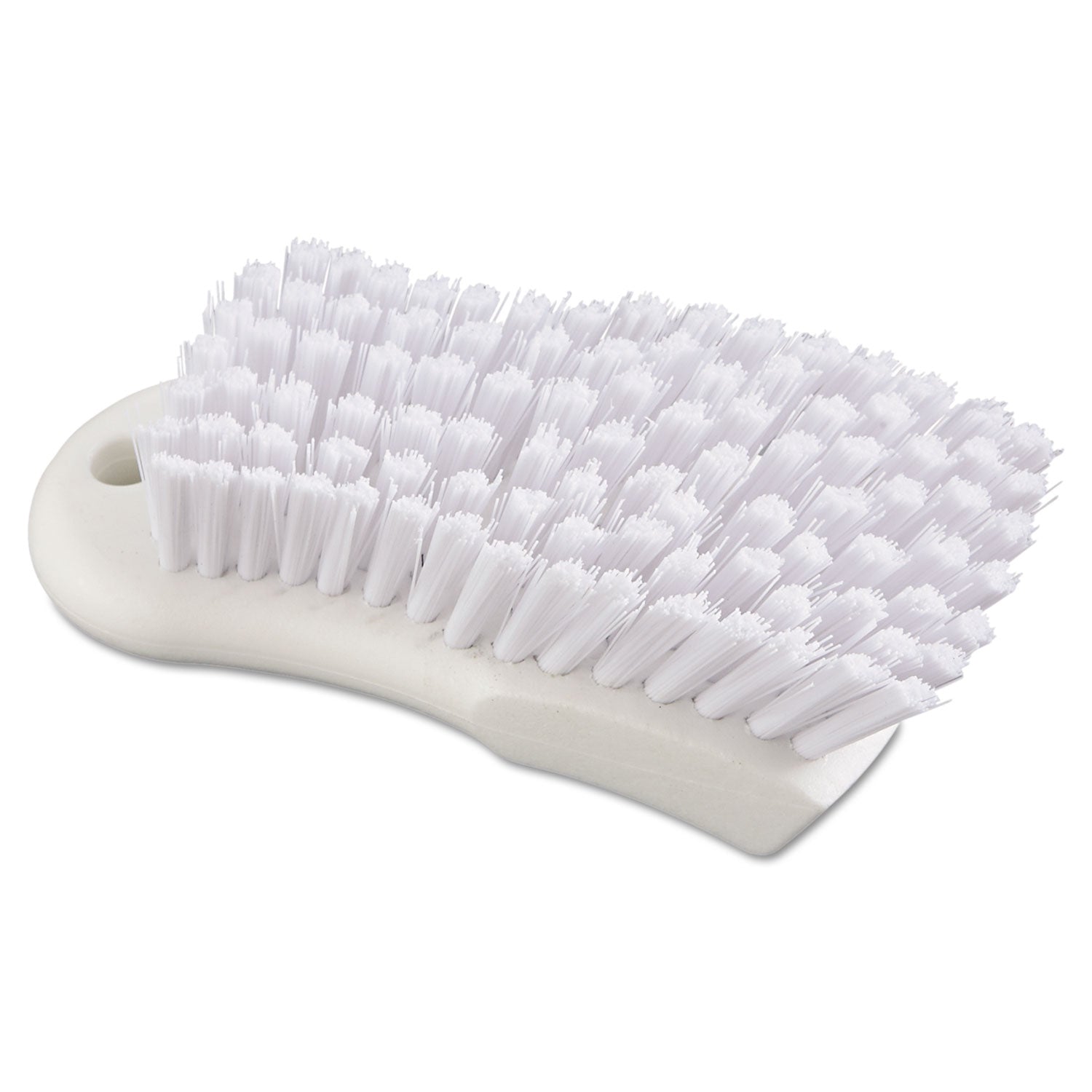 Scrub Brush, White Polypropylene Bristles, 6" Brush, 6" Handle -