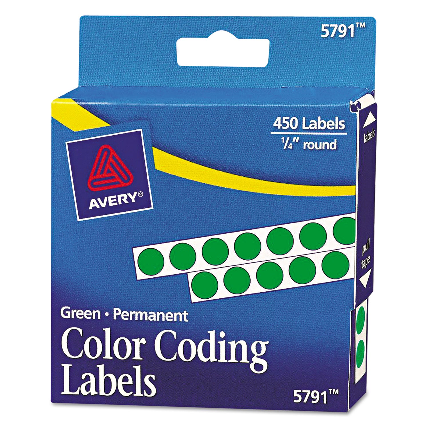 Handwrite-Only Permanent Self-Adhesive Round Color-Coding Labels in Dispensers, 0.25" dia, Green, 450/Roll, (5791) -