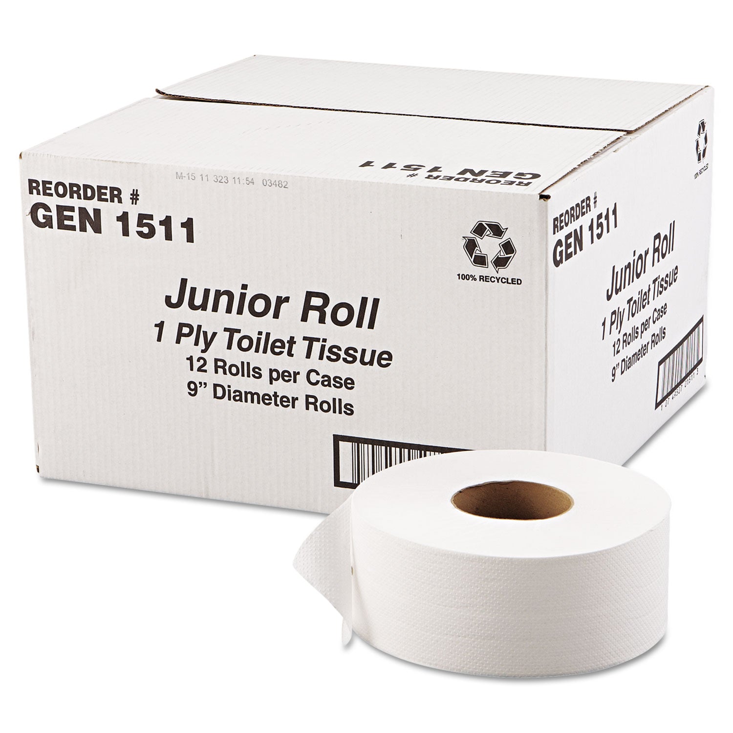 JRT Jumbo Bath Tissue, Septic Safe, 1-Ply, White, 3.3 x 1,200 ft, 12 Rolls/Carton -
