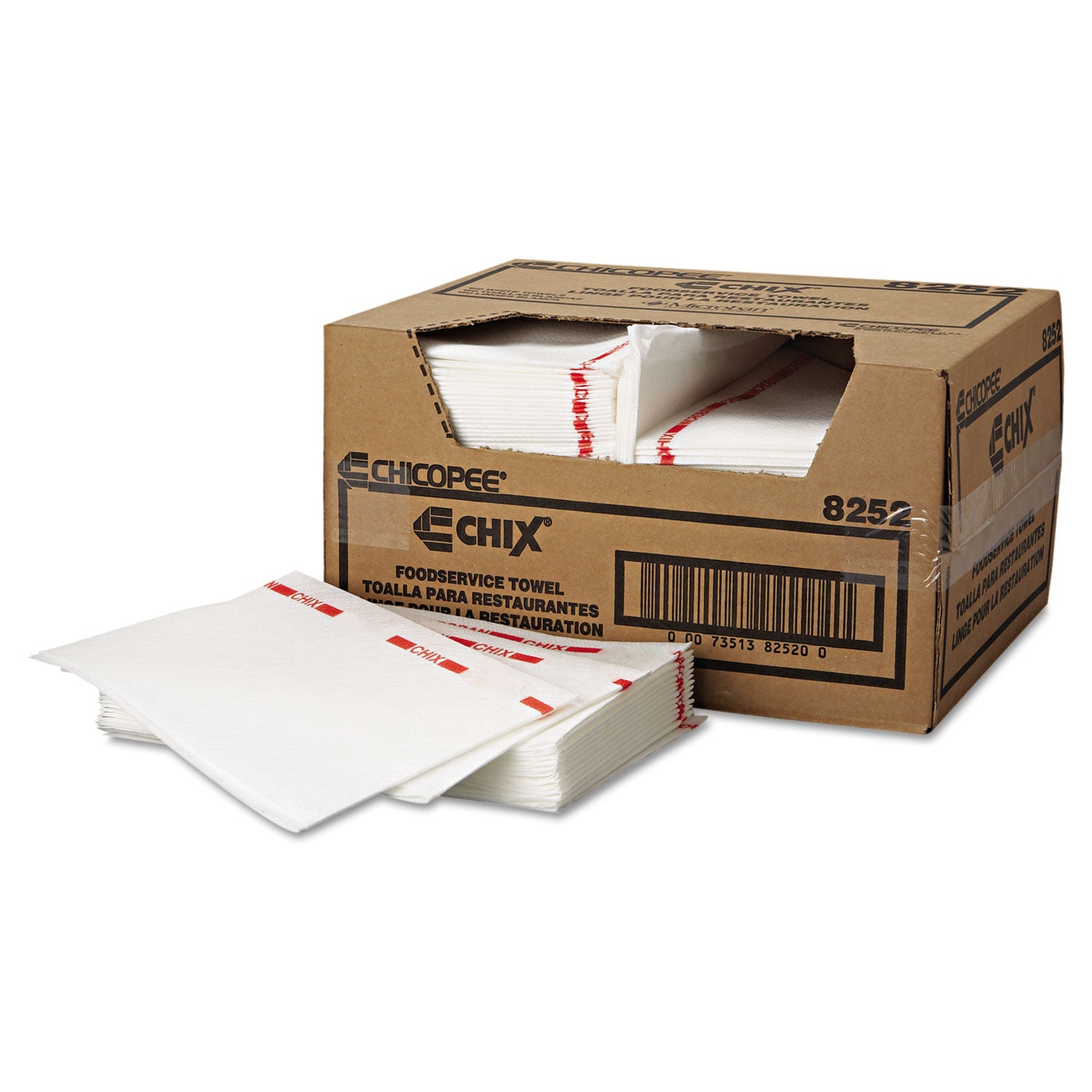 Food Service Towels, Cotton, 13 x 21, White/Red, 150/Carton -