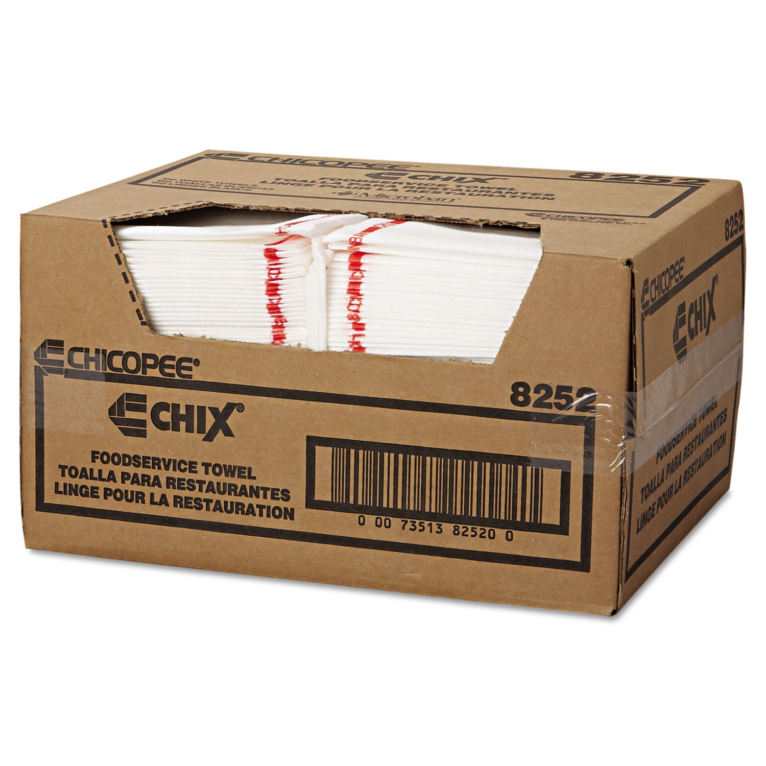 Food Service Towels, Cotton, 13 x 21, White/Red, 150/Carton -