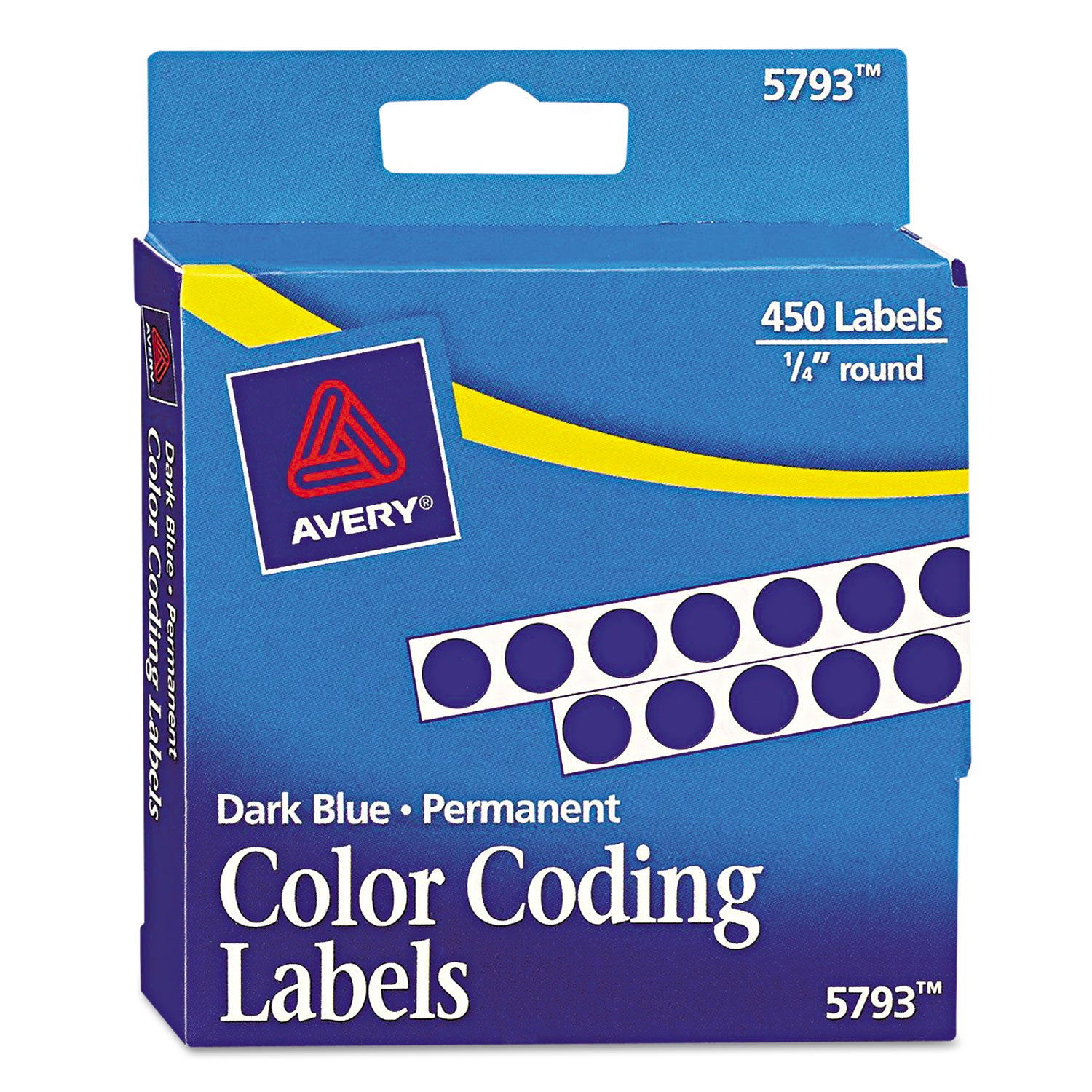 Handwrite-Only Permanent Self-Adhesive Round Color-Coding Labels in Dispensers, 0.25" dia, Dark Blue, 450/Roll, (5793) -