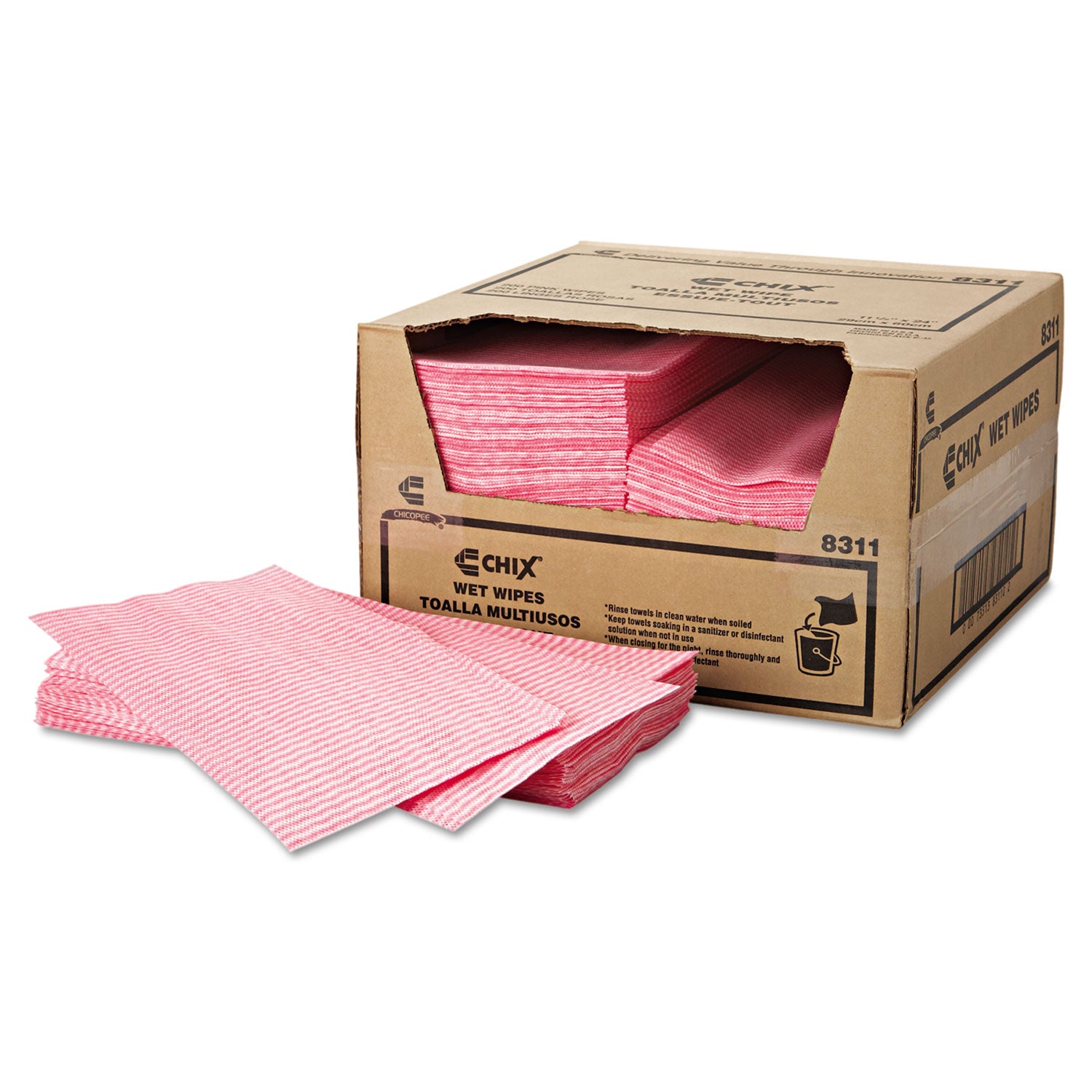 Wet Wipes, 11.5 x 24, White/Pink, 200/Carton -
