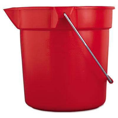 BRUTE Round Utility Pail, 10 qt, Plastic, Red, 10.5" dia -