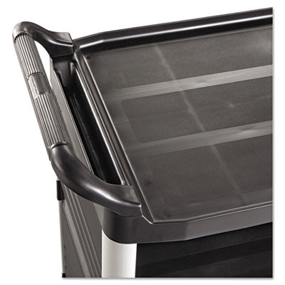Xtra Utility Cart with Enclosed Sides and Back, Plastic, 3 Shelves, 300 lb Capacity, 20" x 40.63" x 37.8", Black -