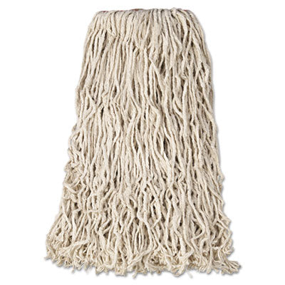 Premium Cut-End Cotton Wet Mop Head, 24 oz, White, 1" White Band, 12/Carton -