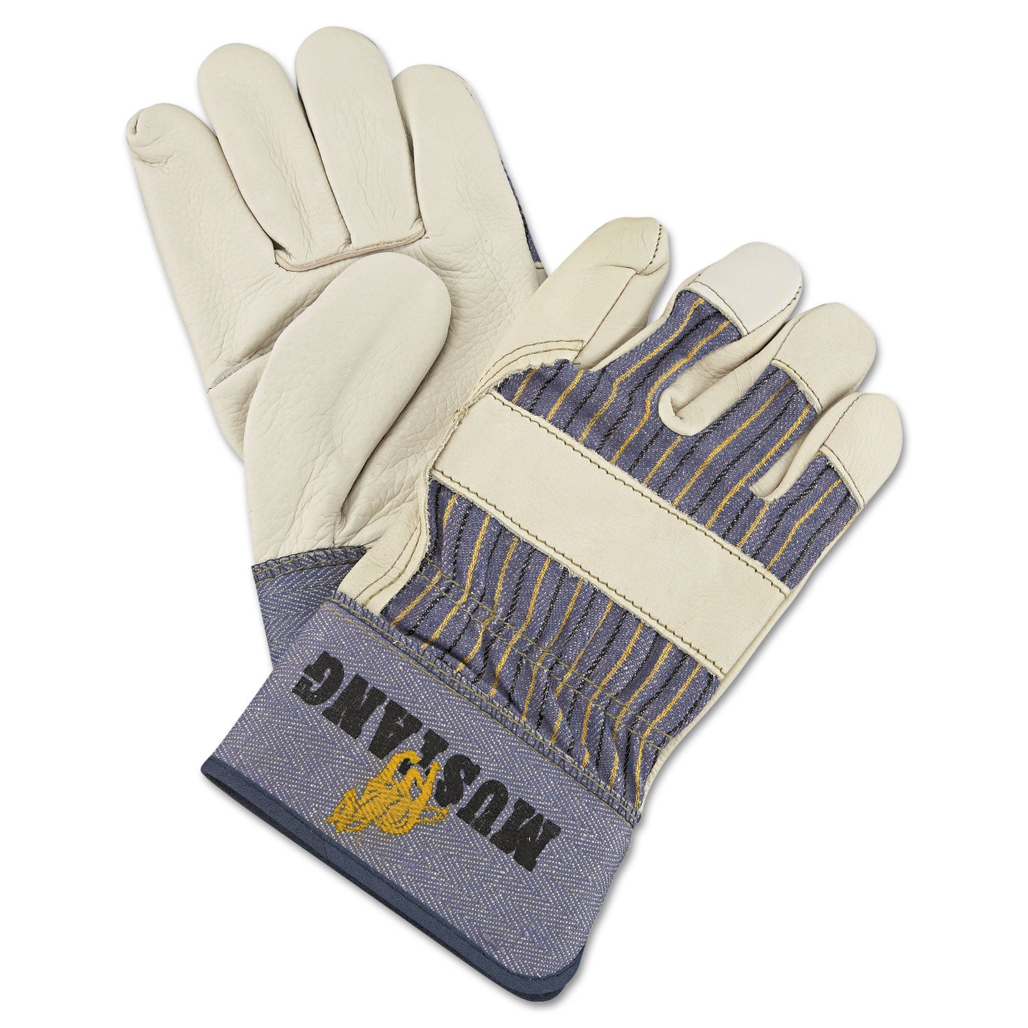 Mustang Leather Palm Gloves, Blue/Cream, Large, 12 Pairs -