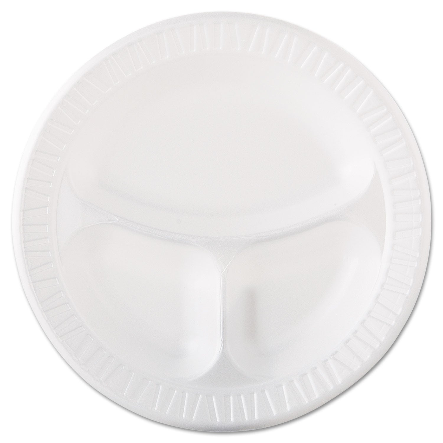 Quiet Class Laminated Foam Dinnerware, Plates, 3-Compartment, 10.25" dia, White, 125/Pack, 4 Packs/Carton -