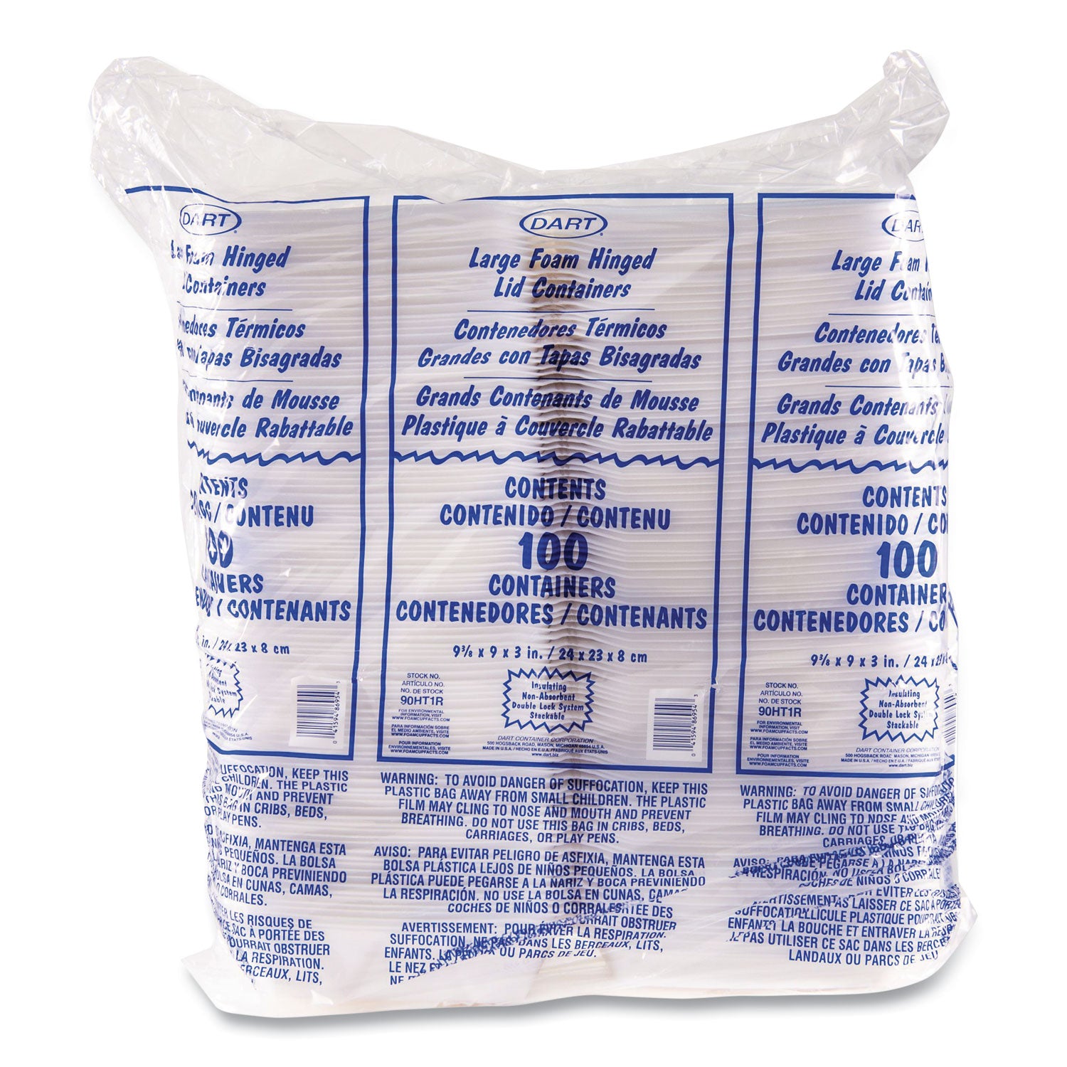 Foam Hinged Lid Containers, 9 x 9 x 3, White, 200/Carton - 2