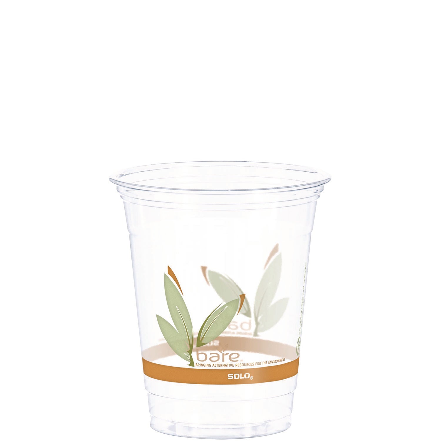 Bare Eco-Forward RPET Cold Cups, 12 oz to 14 oz, Leaf Design, Clear, Squat, 50/Pack -
