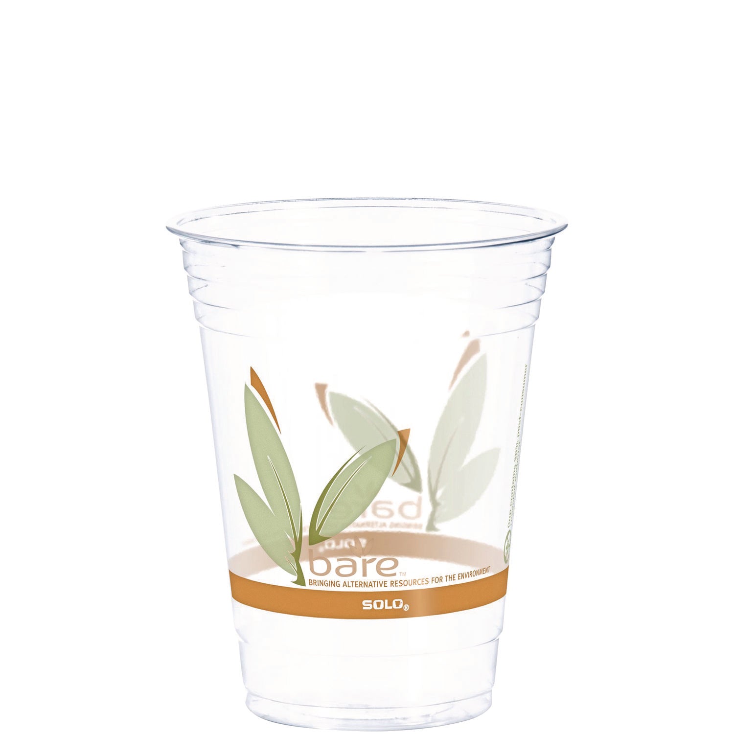 Bare Eco-Forward RPET Cold Cups, ProPlanet Seal, 16 oz to 18 oz, Leaf Design, Clear, 50/Pack, 20 Packs/Carton - 1