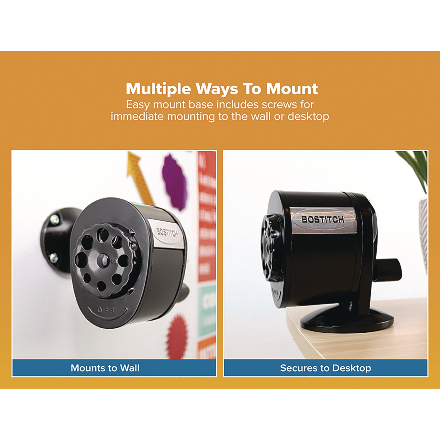 Metal Manual Pencil Sharpener, Manually-Powered, 5.44" x 2.69" x 4.33", Black -