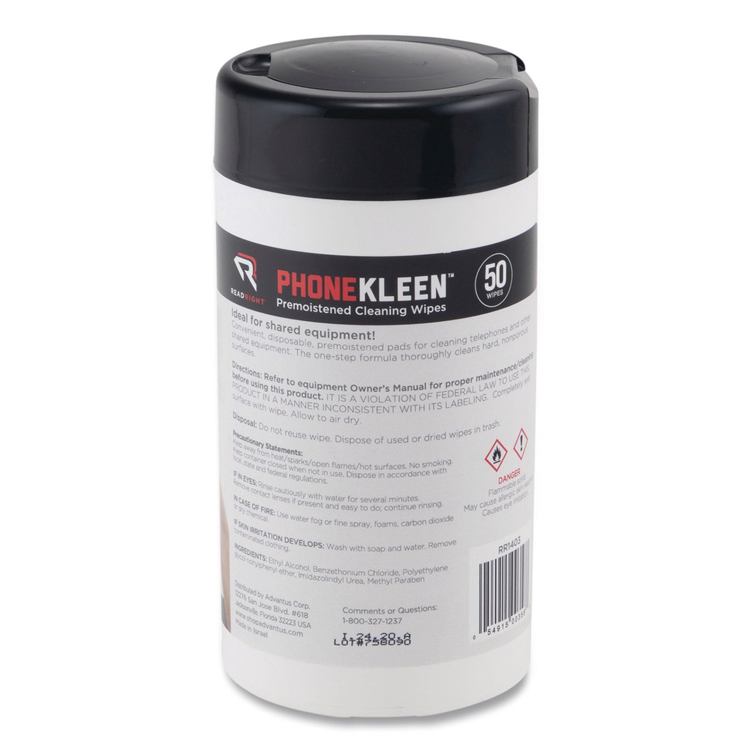 PhoneKleen Wet Wipes, Cloth, 5 x 5, 50/Tub -