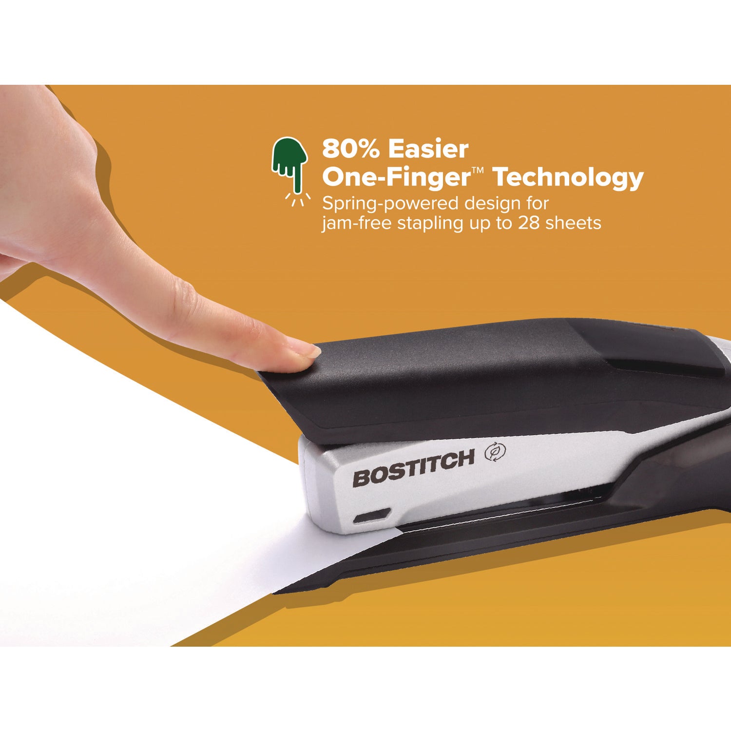 inPOWER+28 Executive One-Finger 3-in-1 Eco-Friendly Desktop Stapler, 28-Sheet Capacity, Black/Silver -