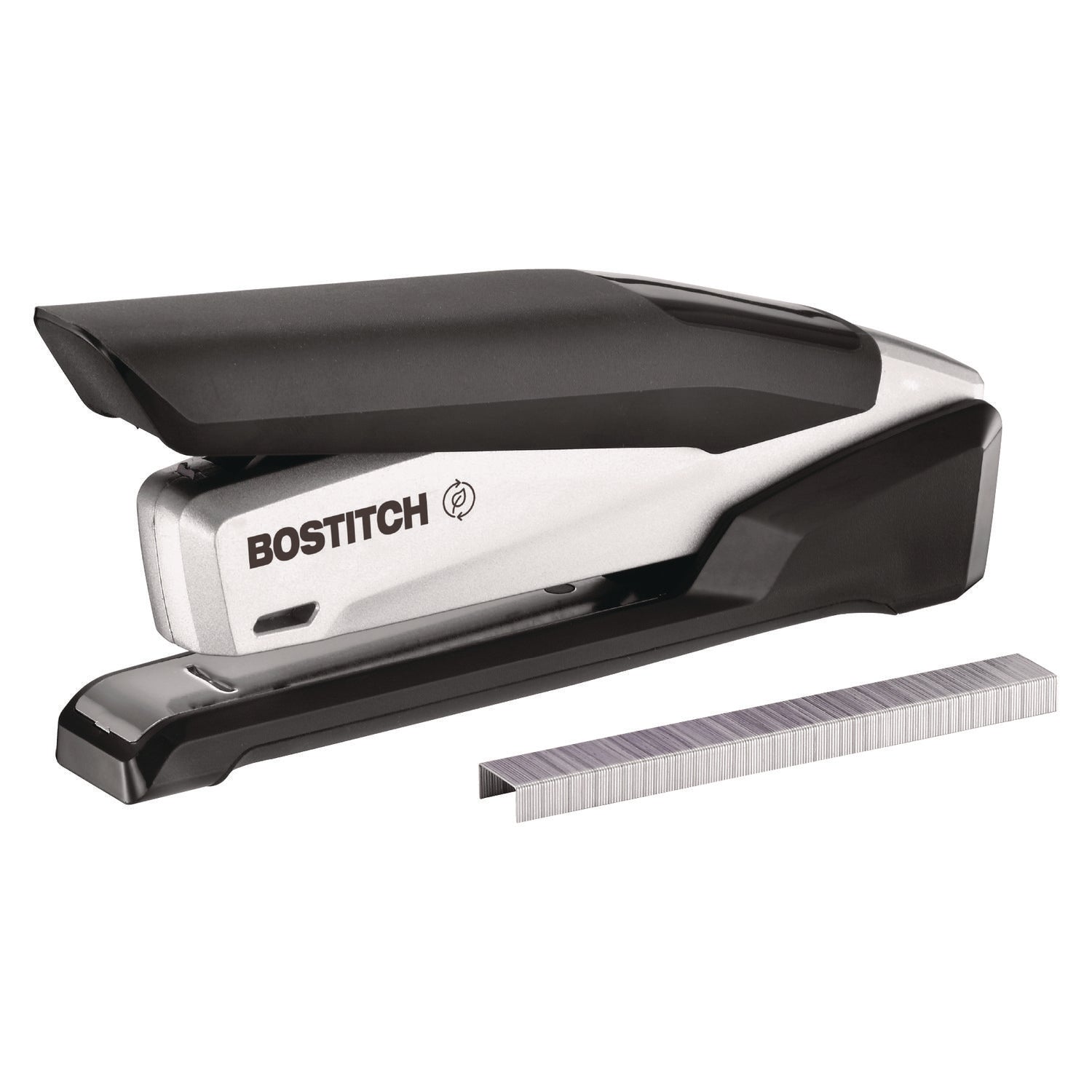 inPOWER+28 Executive One-Finger 3-in-1 Eco-Friendly Desktop Stapler, 28-Sheet Capacity, Black/Silver -