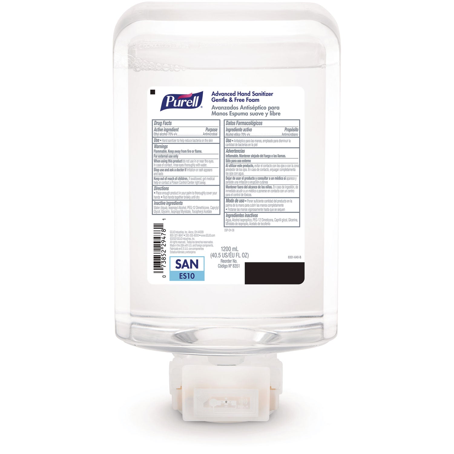 advanced-hand-sanitizer-fragrance-free-foam-for-es10-automatic-dispensers-1200-ml-refill-fragrance-free-2-carton_goj835102ct - 2
