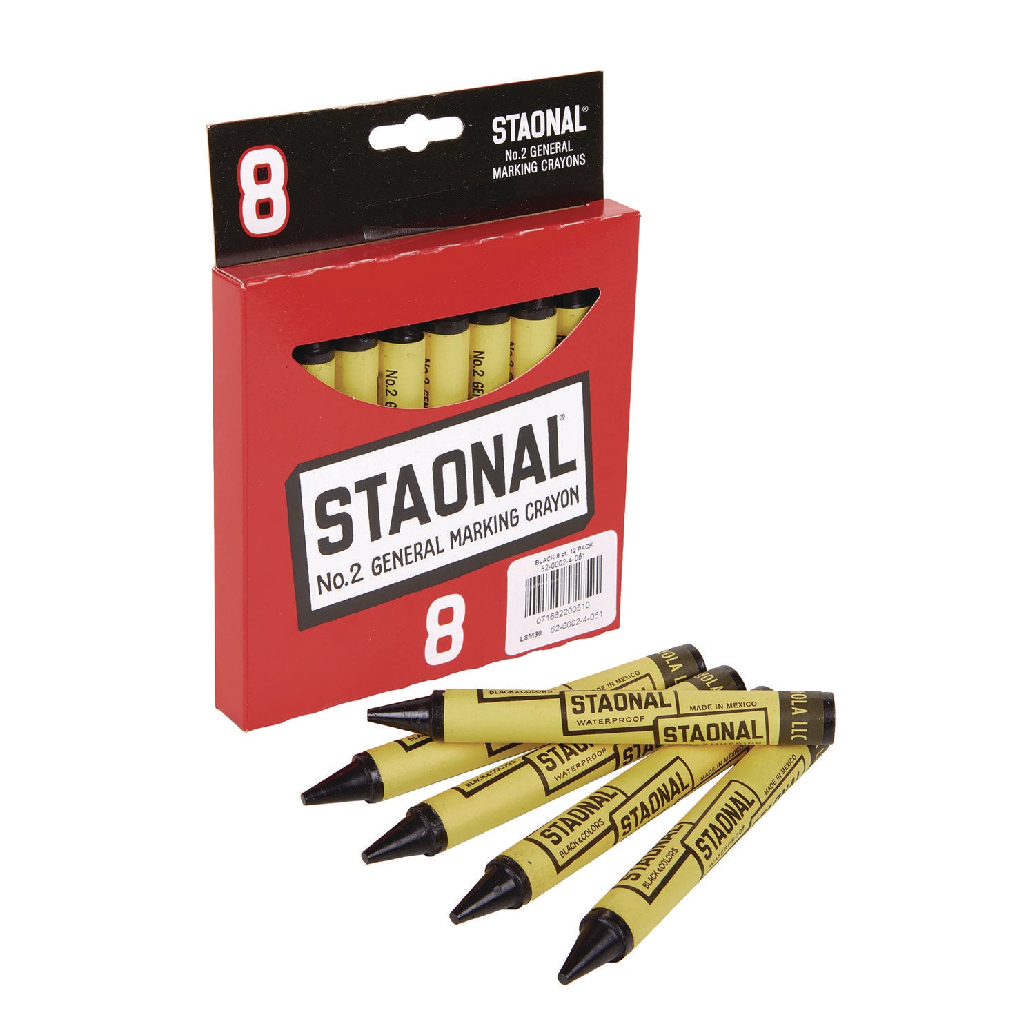 Staonal Marking Crayons, Black, 8/Box -