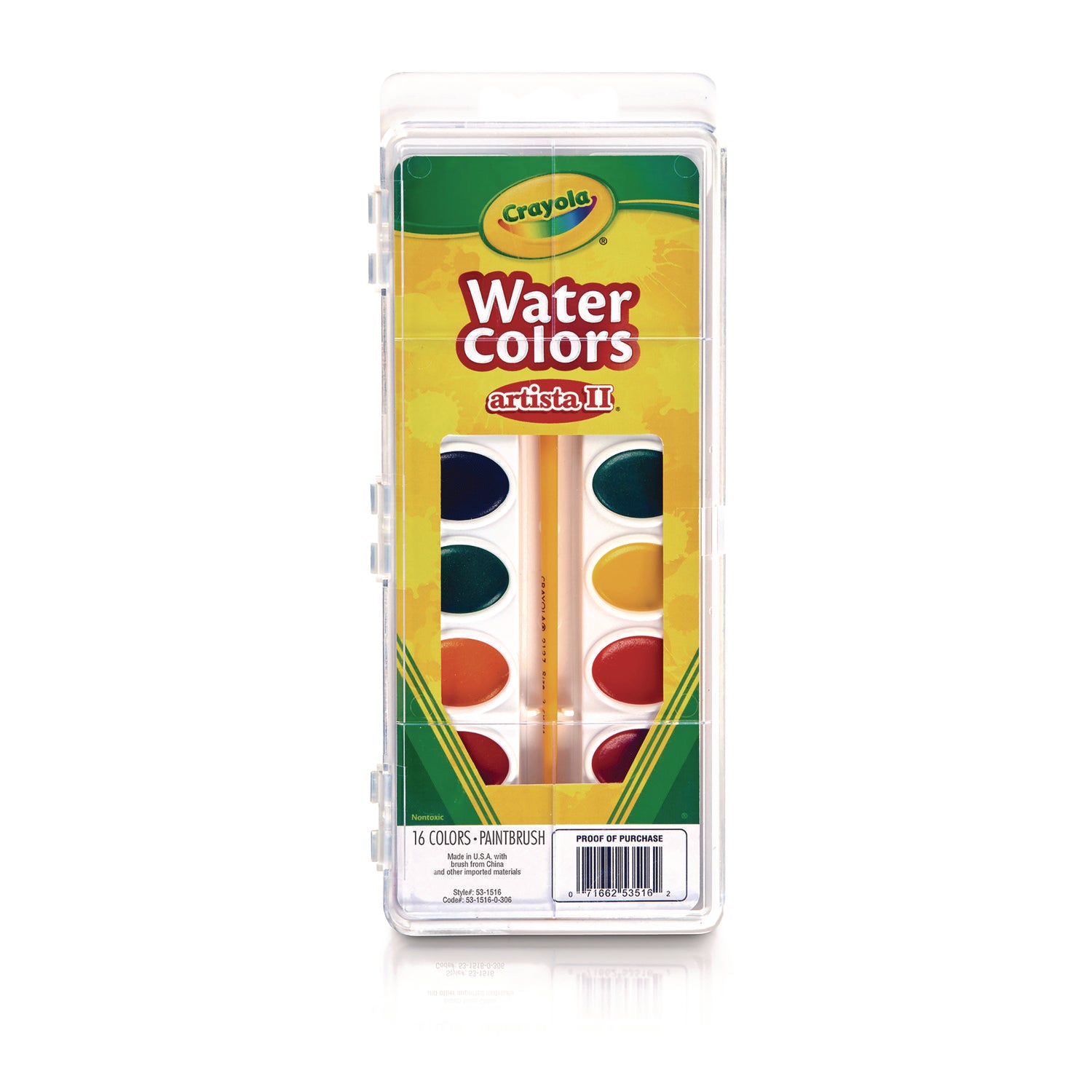 Artista II Washable Watercolor Set, 16 Assorted Colors, Palette Tray -