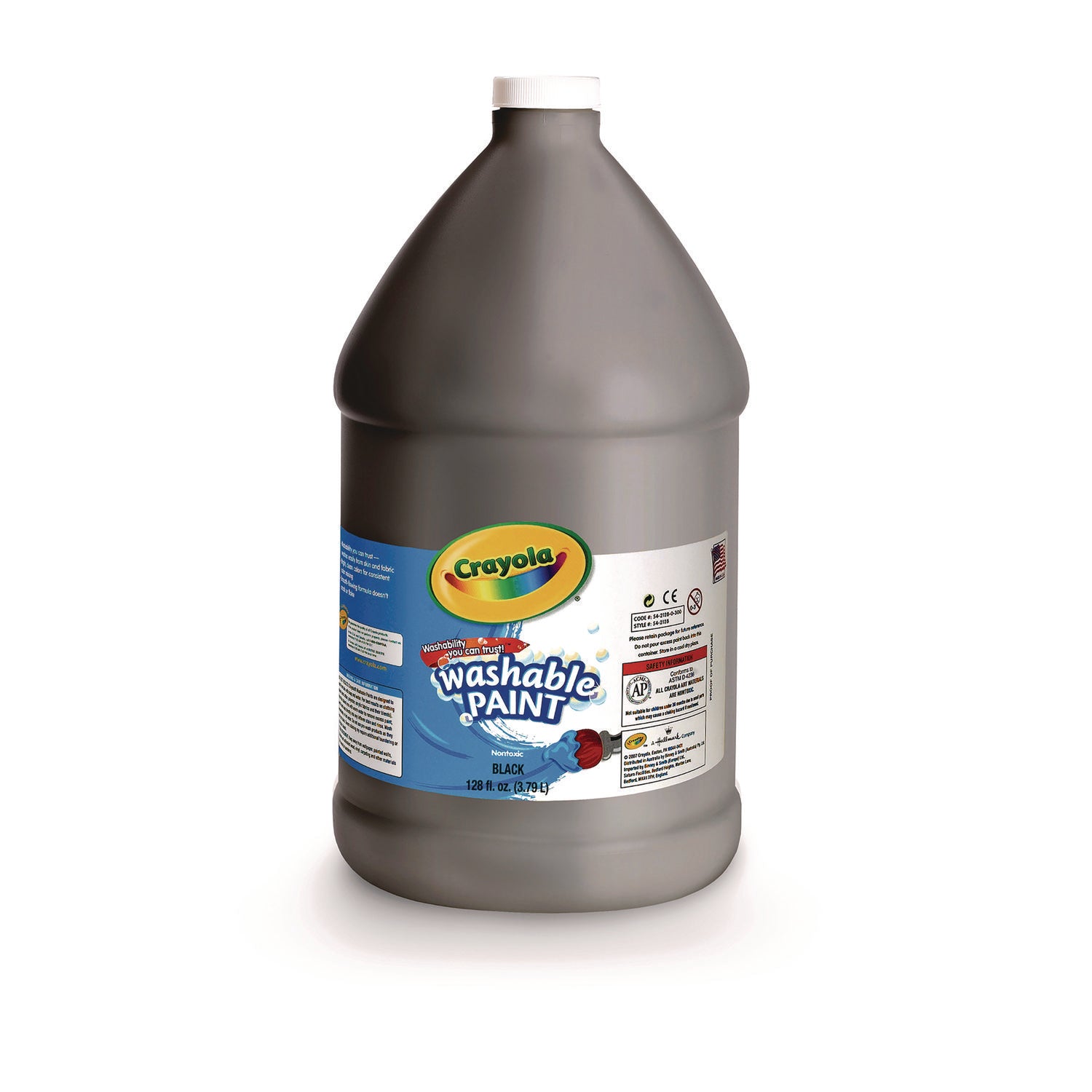 Washable Paint, Black, 1 gal Bottle -
