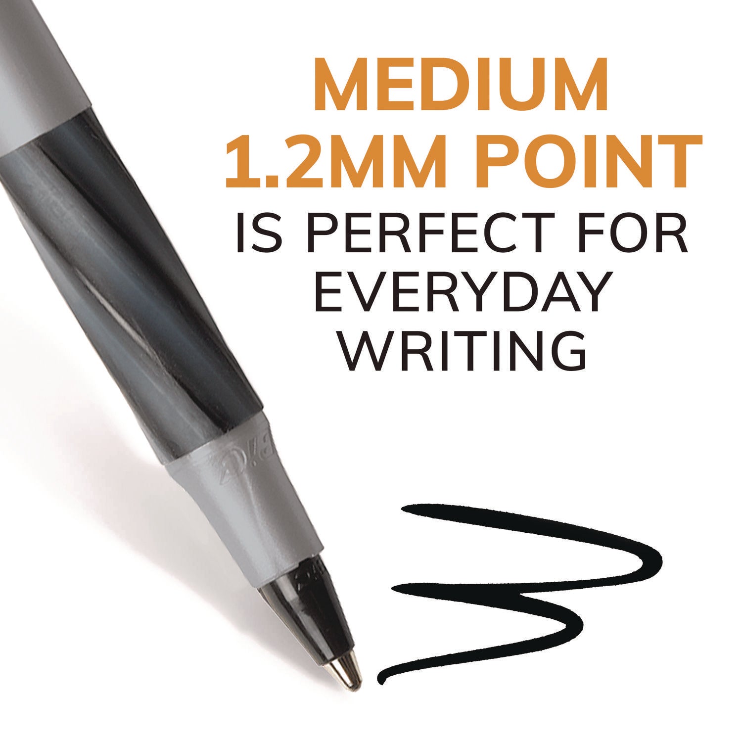 Round Stic Grip Xtra Comfort Ballpoint Pen, Stick, Fine 0.8 mm, Black Ink, Gray/Black Barrel, Dozen -