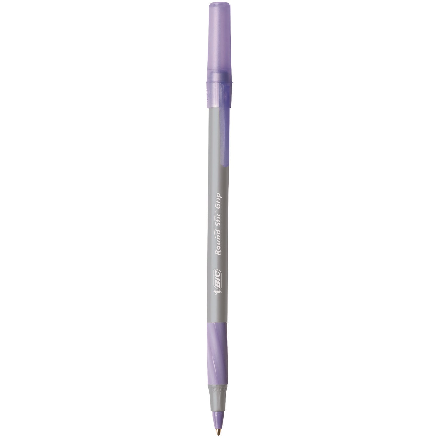 Round Stic Grip Xtra Comfort Ballpoint Pen, Easy-Glide, Stick, Medium 1.2 mm, Purple Ink, Gray/Purple Barrel, Dozen -