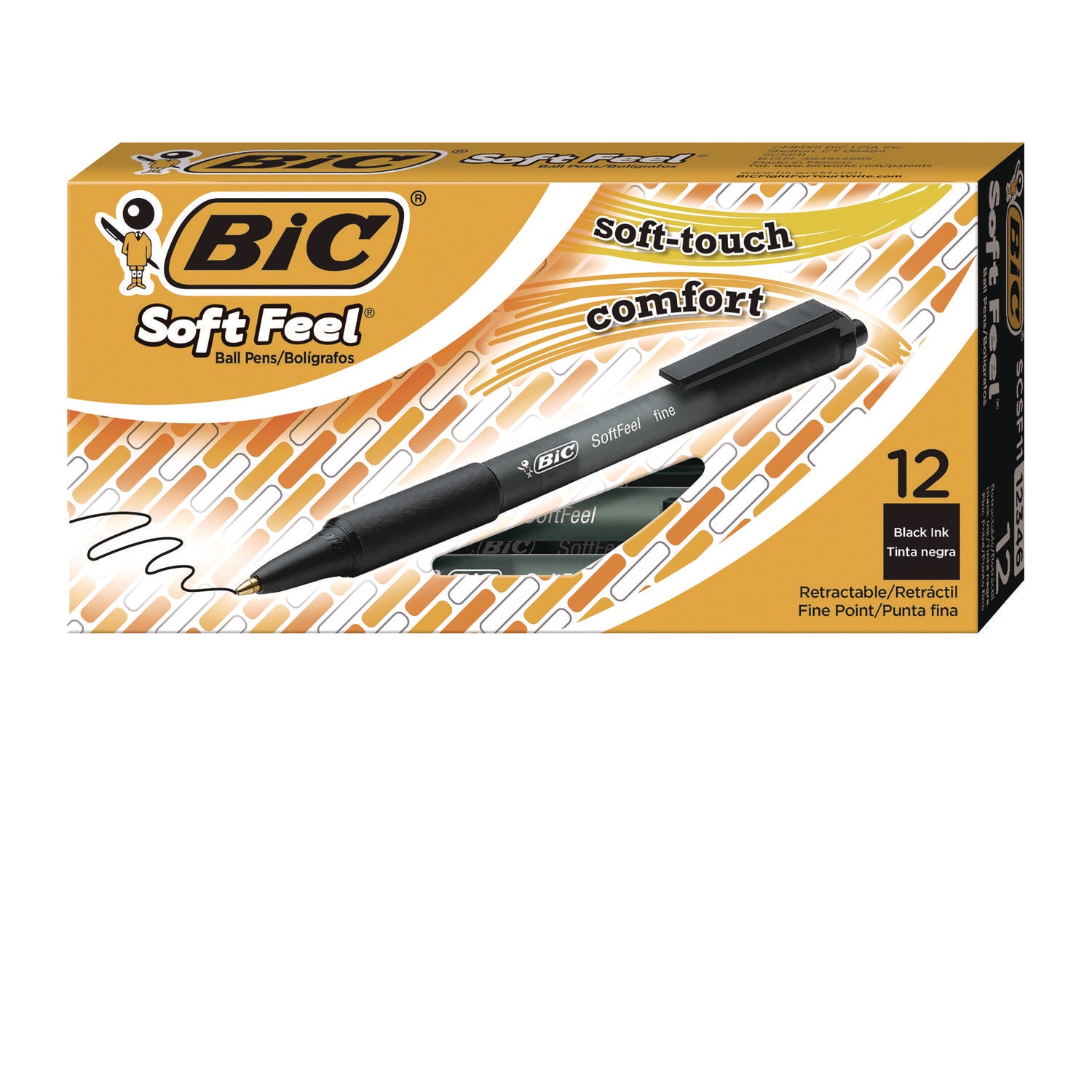 Soft Feel Ballpoint Pen, Retractable, Medium 1 mm, Black Ink, Black Barrel, Dozen -