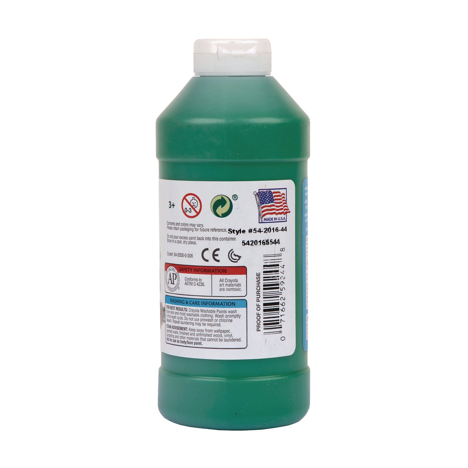 Washable Paint, Green, 16 oz Bottle -