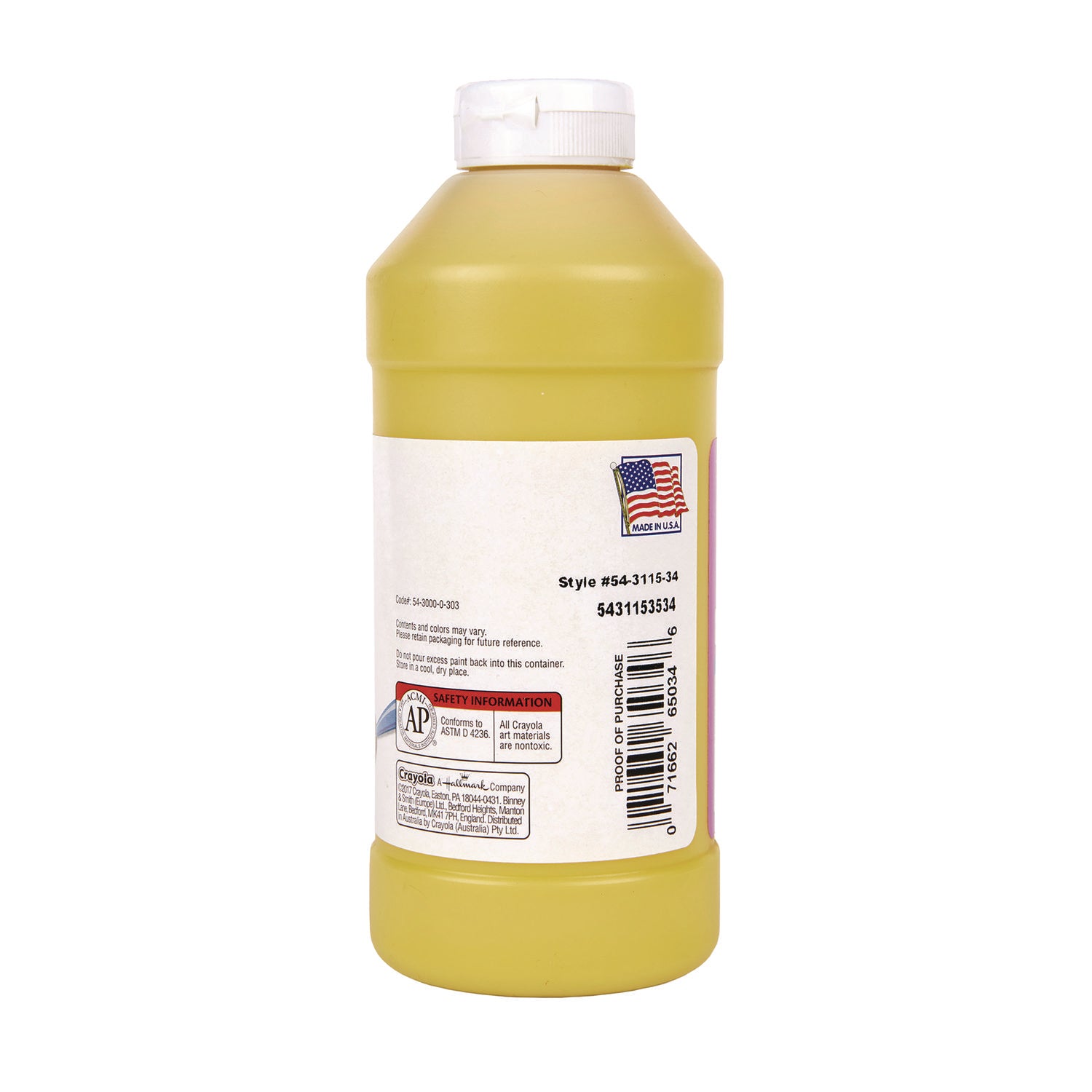 Artista II Washable Tempera Paint, Yellow, 16 oz Bottle -