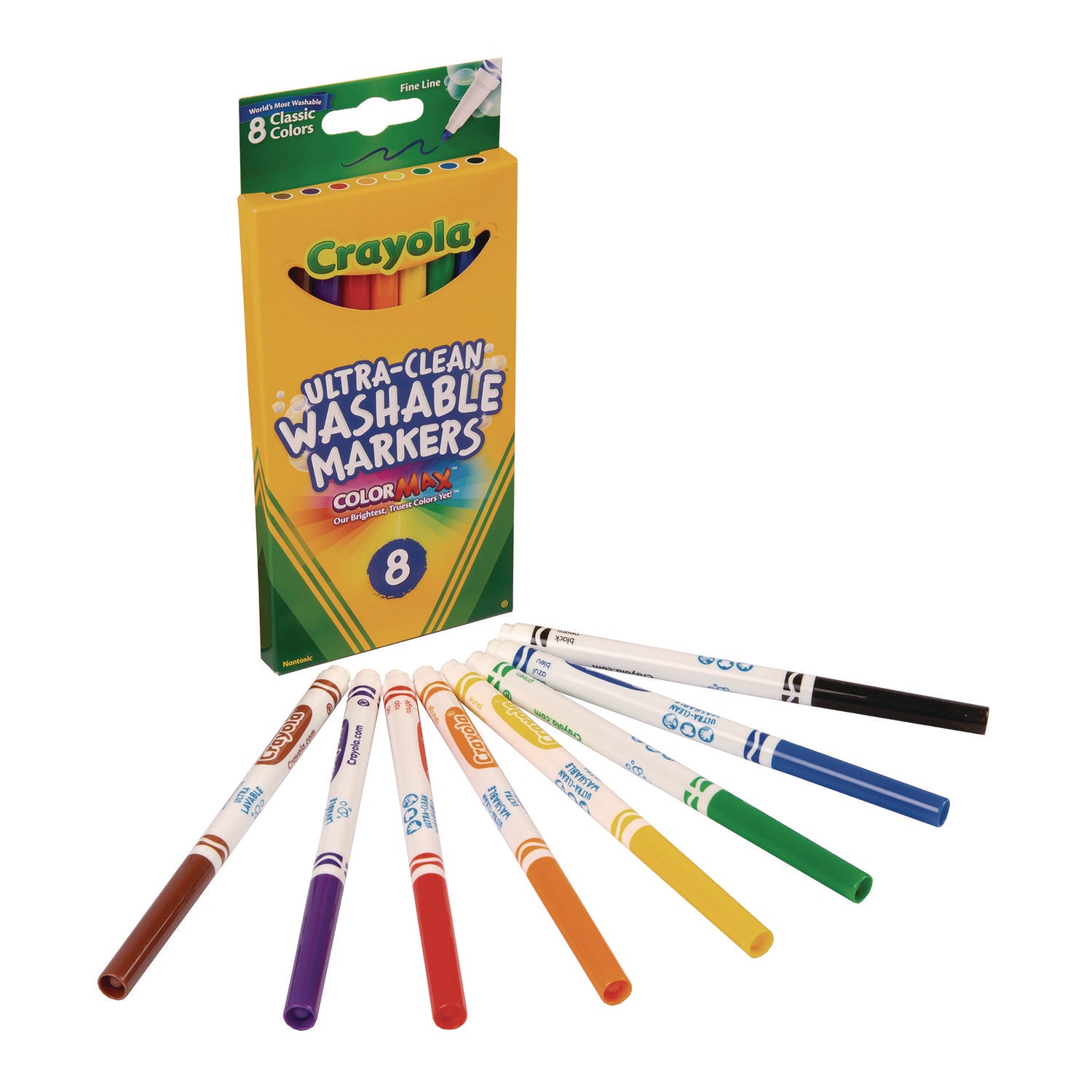 Ultra-Clean Washable Markers, Fine Bullet Tip, Assorted Colors, 8/Pack -