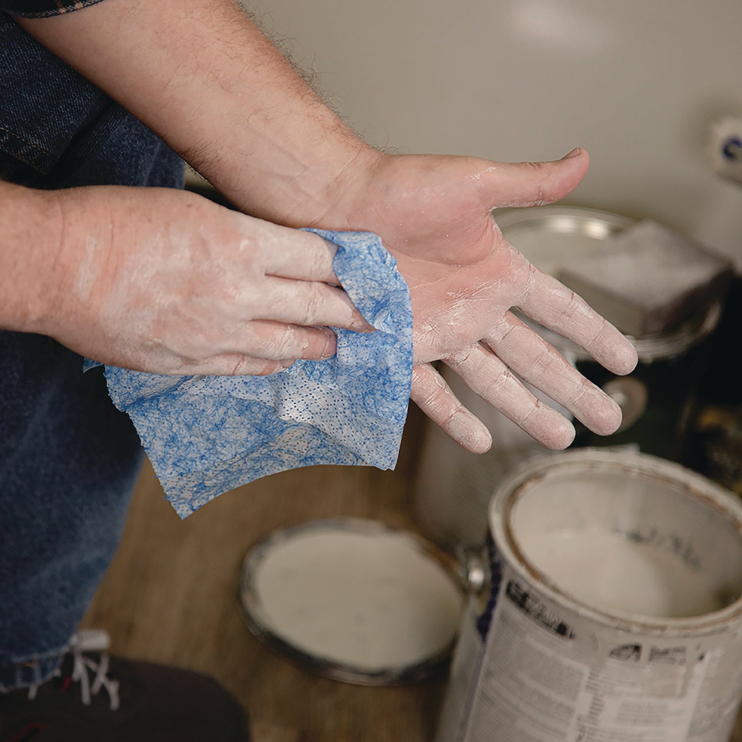 Hand Cleaner Towels, 1-Ply, 10 x 12, Citrus, Blue/White, 72/Bucket, 6 Buckets/Carton -