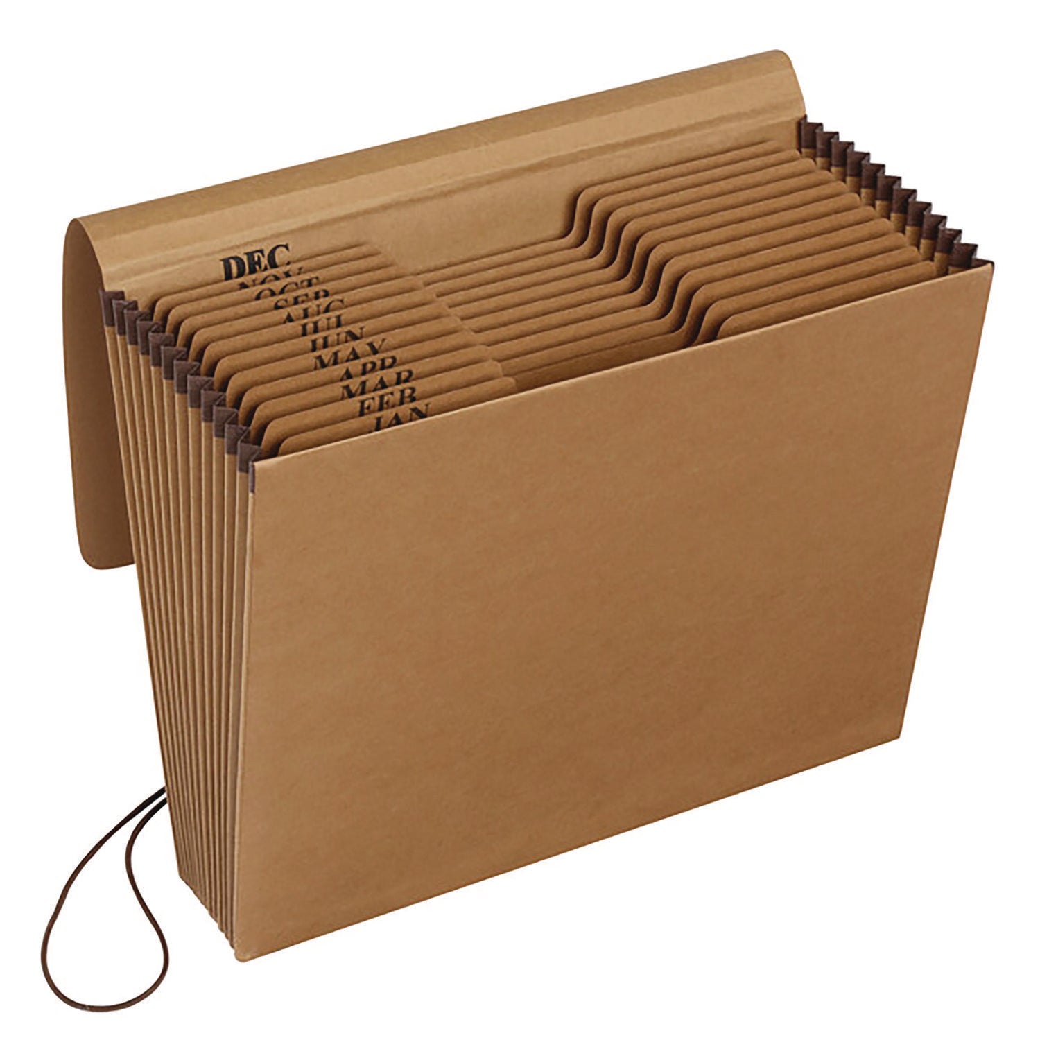 Kraft Indexed Expanding File, 12 Sections, Elastic Cord Closure, 1/12-Cut Tabs, Letter Size, Brown -