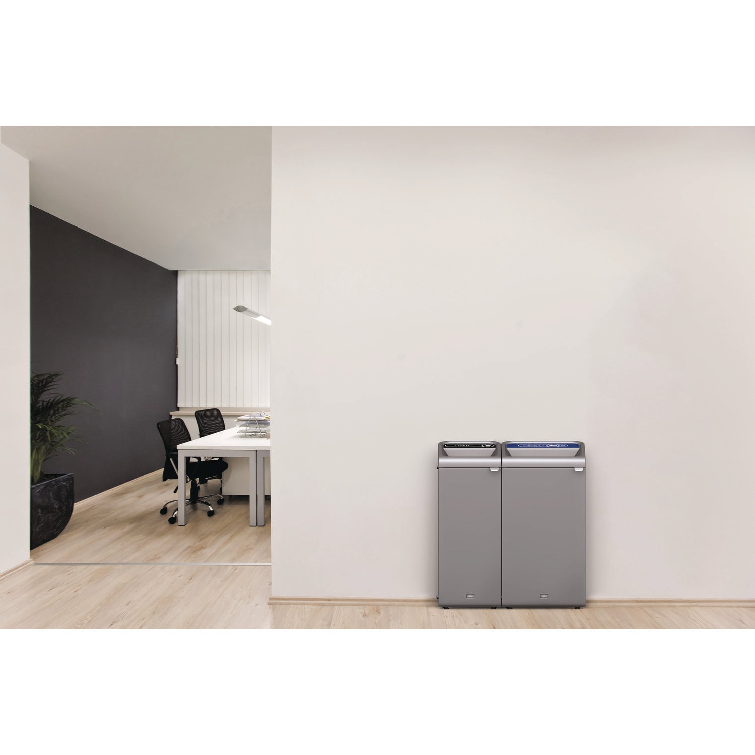 Configure Indoor Recycling Waste Receptacle, Mixed Recycling, 23 gal, Metal, Gray - 2