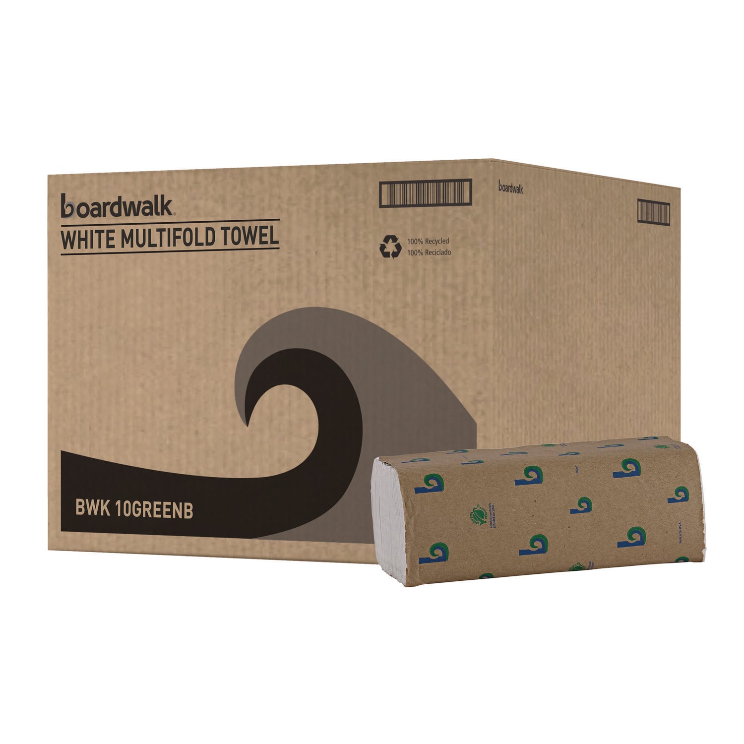 Boardwalk Green Multifold Towels, 1-Ply, 9.3 x 9.5, Natural White, 250/Pack, 16 Packs/Carton - 1