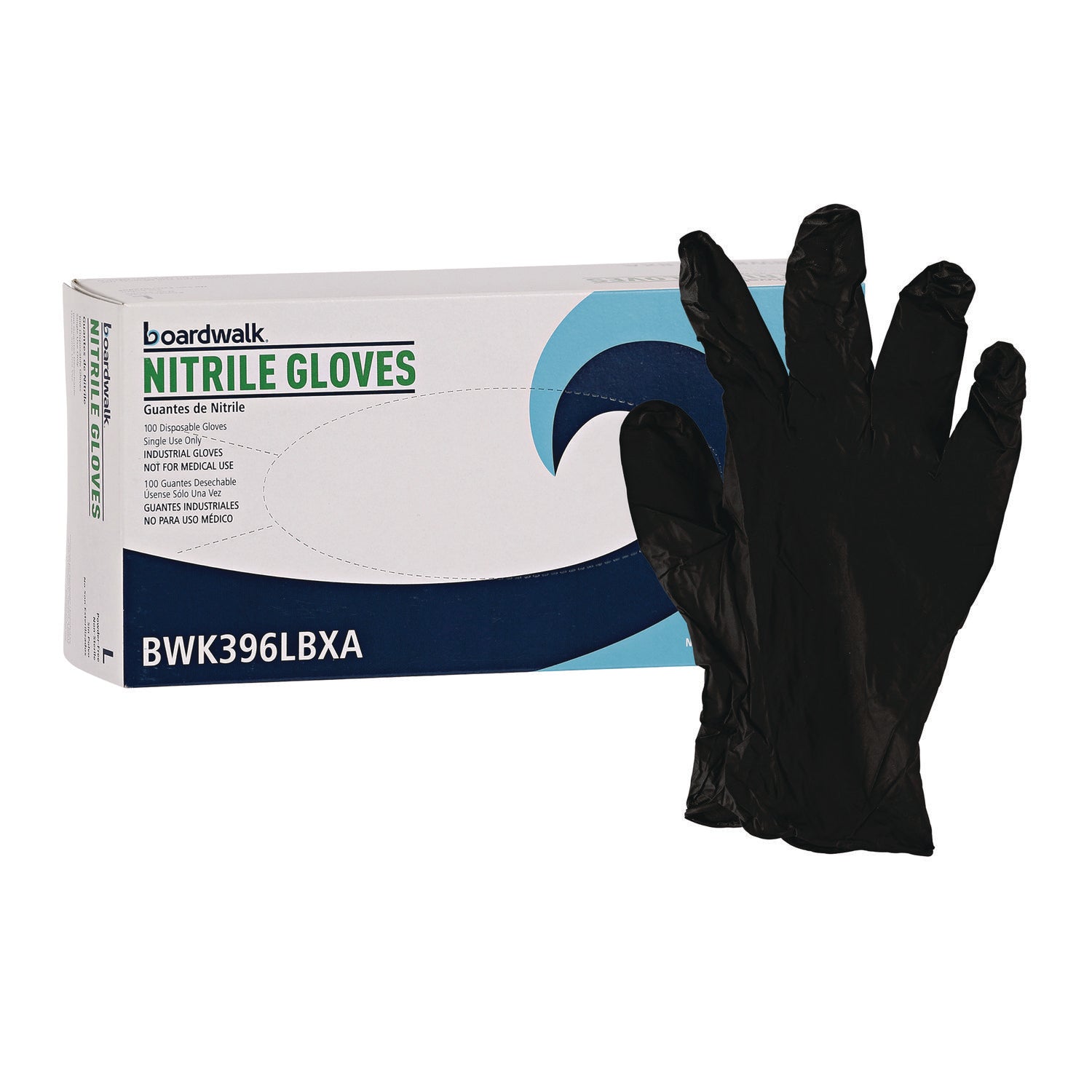 Disposable General-Purpose Powder-Free Nitrile Gloves, Large, Black, 4.4 mil, 100/Box - 1