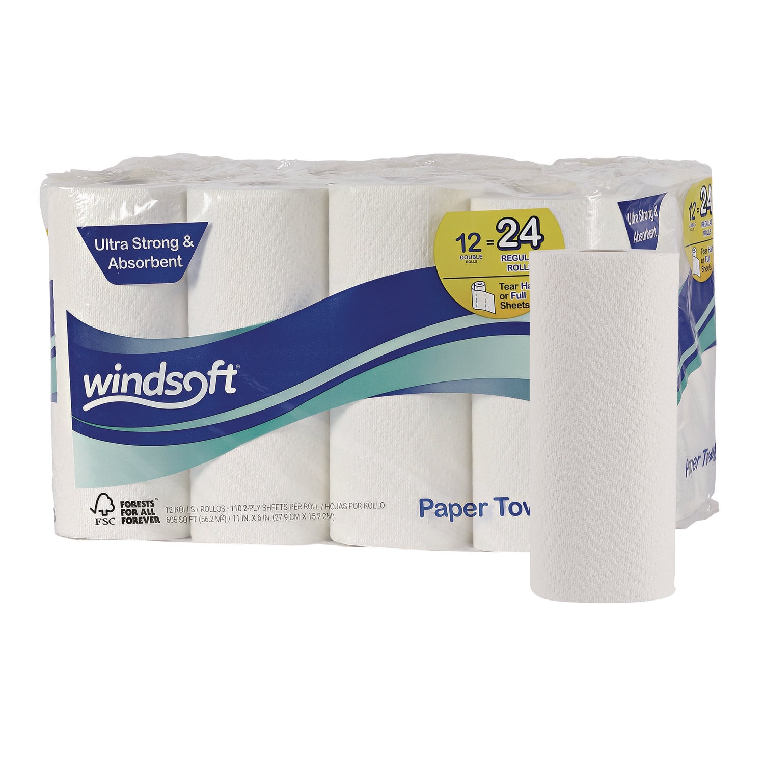 Premium Kitchen Roll Towels, 2-Ply, 11 x 6, White, 110/Roll, 12 Rolls/Carton - 1