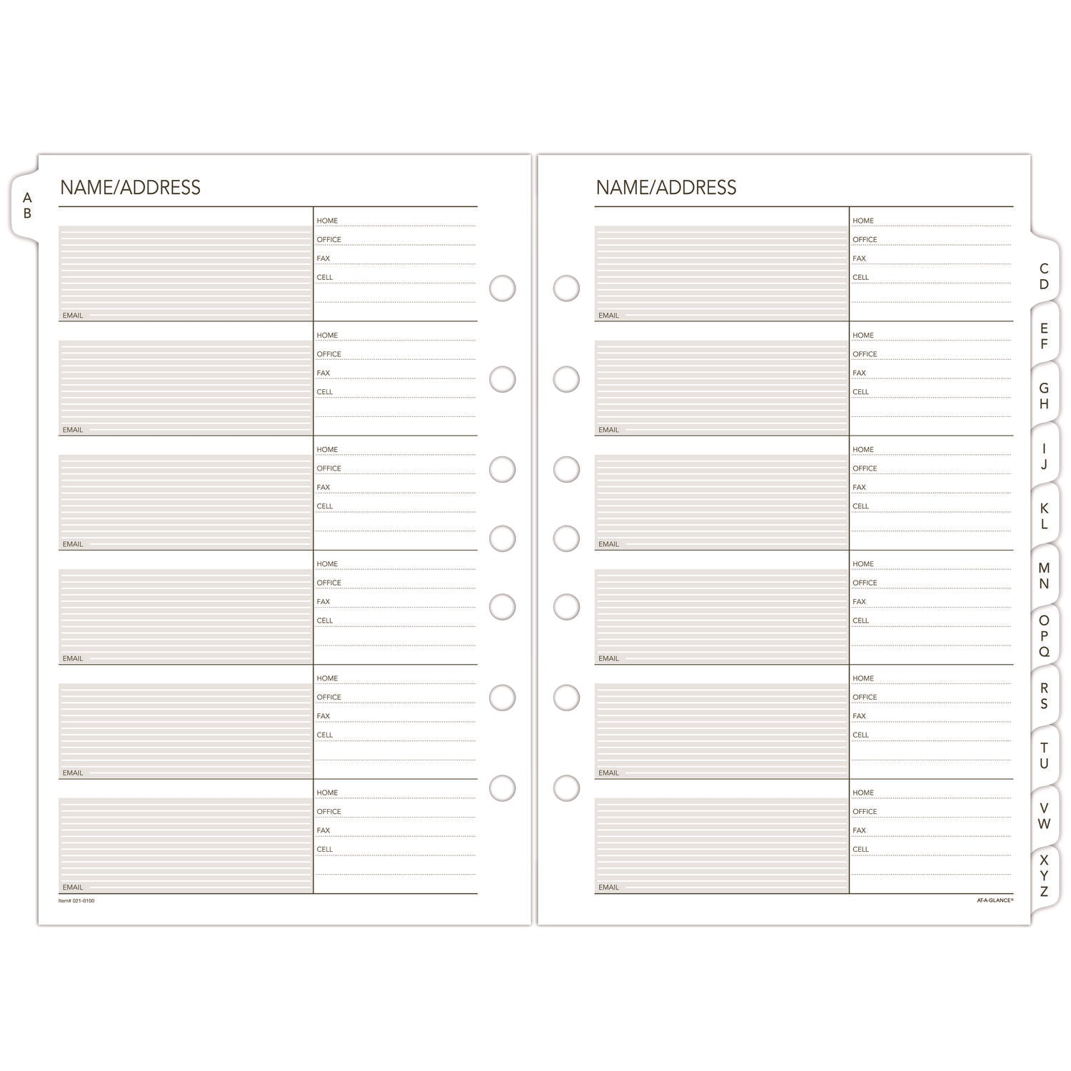Telephone/Address 1/12-Cut A-Z Tab Refill for Planners/Organizers, 8.5 x 5.5, White Sheets, Undated - 2