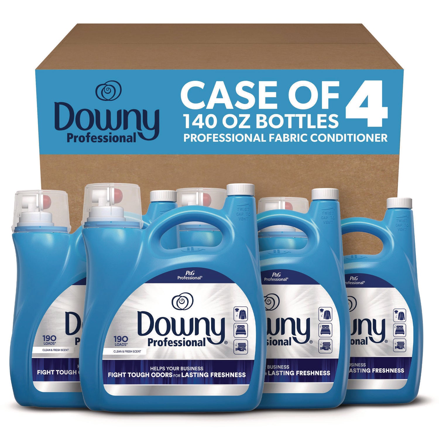 Commercial Liquid Fabric Softener, Clean and Fresh Scent, 140 oz Pour Bottle, 4/Carton - 1