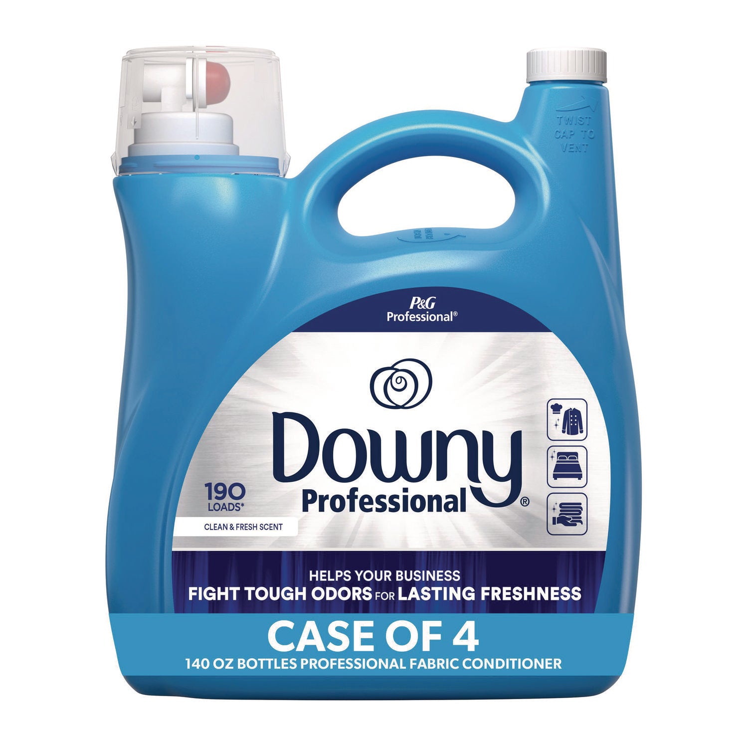 Commercial Liquid Fabric Softener, Clean and Fresh Scent, 140 oz Pour Bottle, 4/Carton - 2
