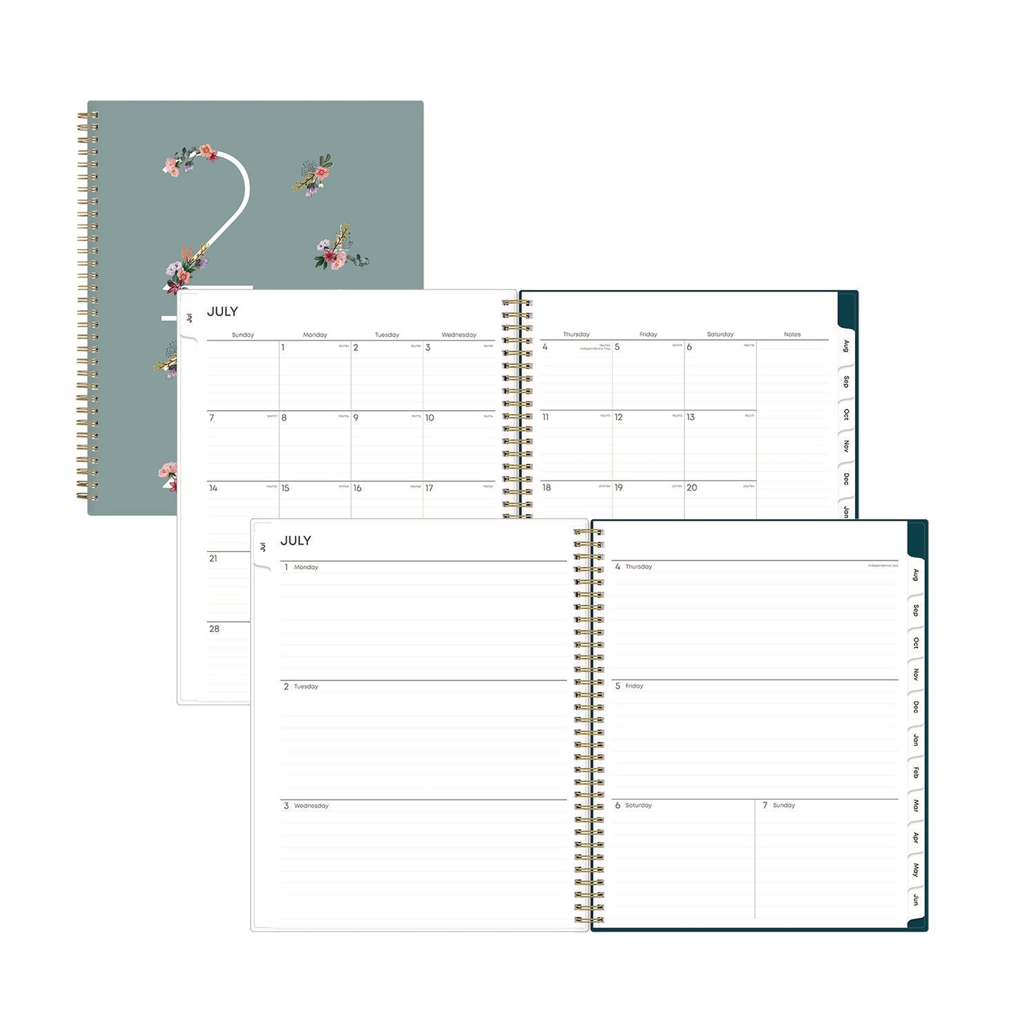 Greta Academic Year Weekly/Monthly Planner, Greta Floral Artwork, 11.5 x 8, Green Cover, 12-Month (July-June): 2022-2023 - 1