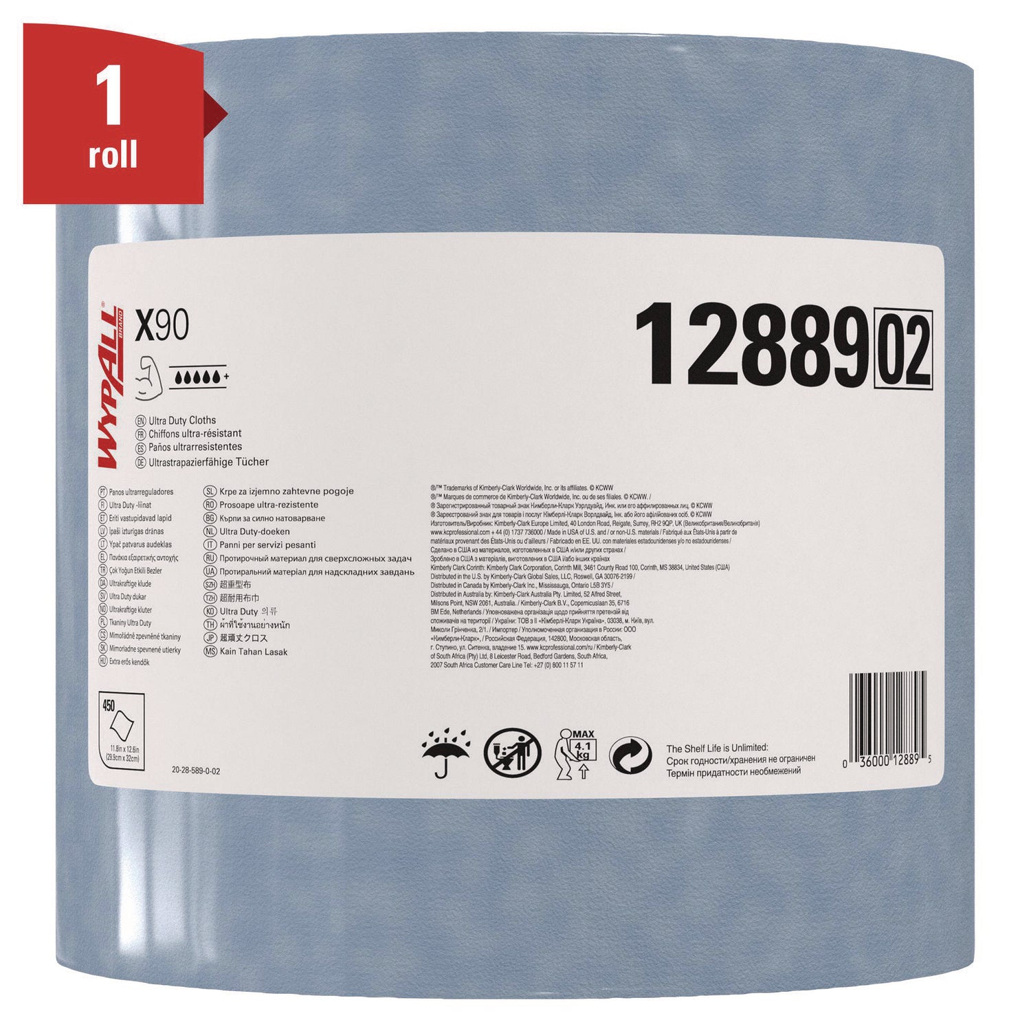 X90 Cloths, Jumbo Roll, 2-Ply, 11.1 x 13.4, Denim Blue, 450/Roll - 2