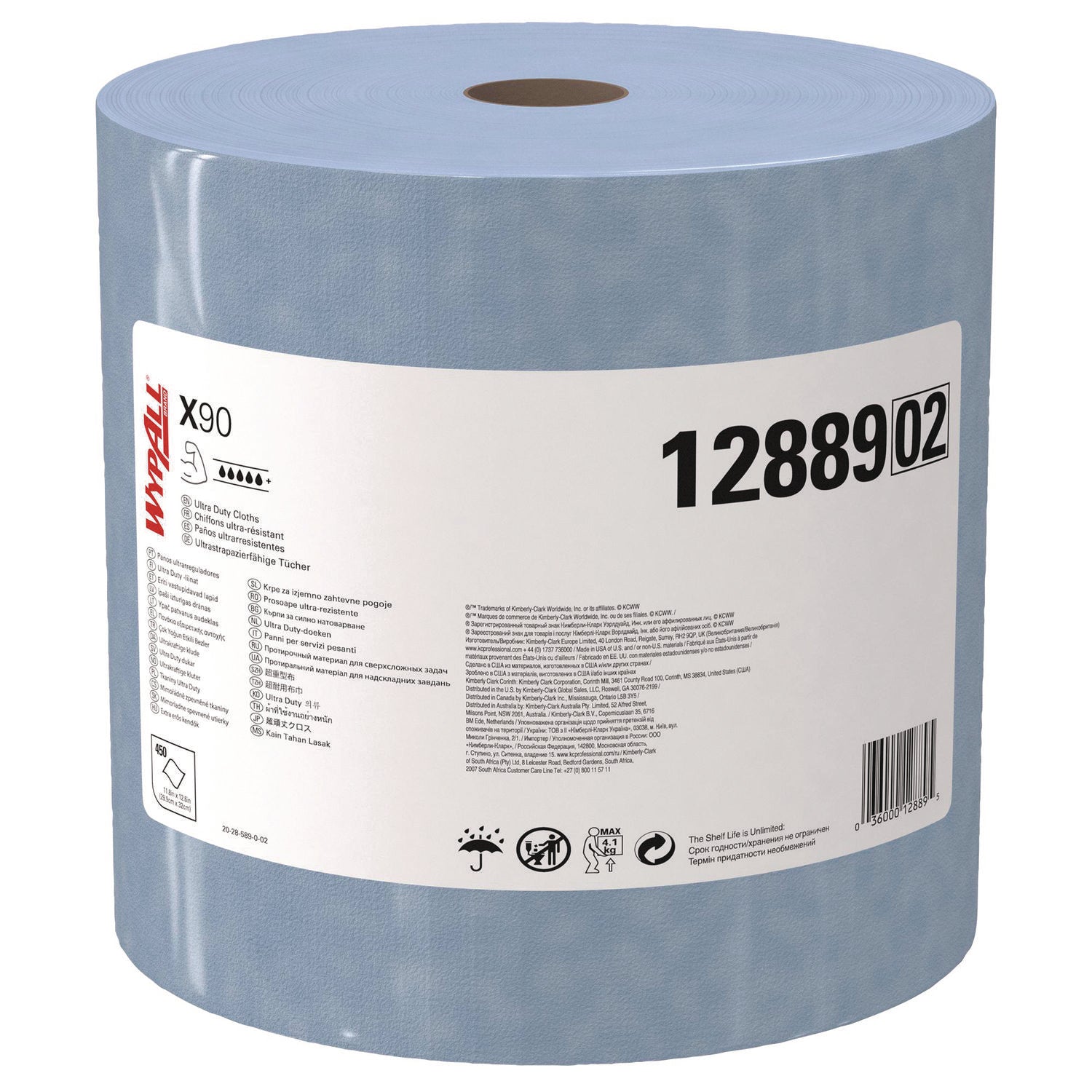 X90 Cloths, Jumbo Roll, 2-Ply, 11.1 x 13.4, Denim Blue, 450/Roll - 1