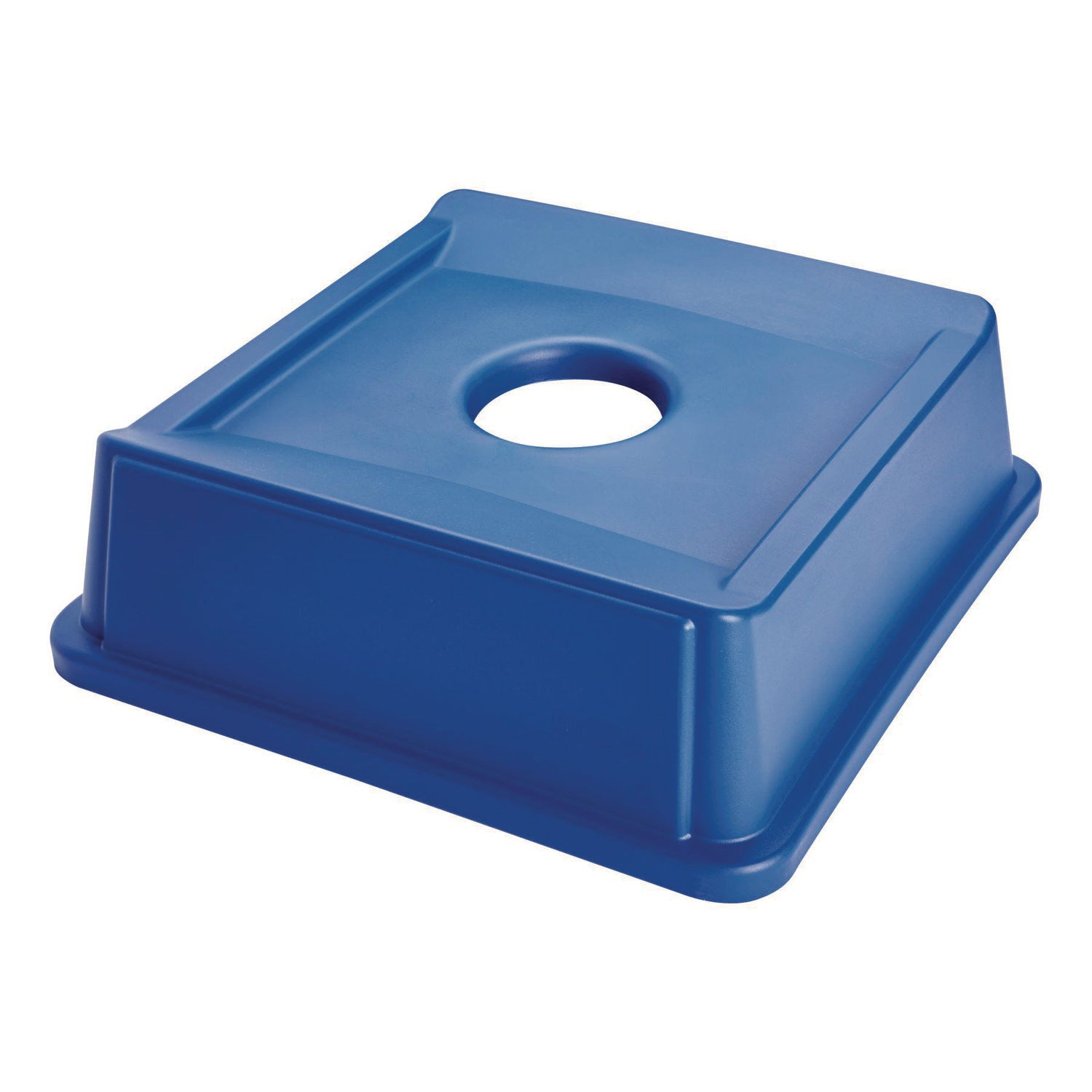 Untouchable Bottle and Can Recycling Top, Round Opening, 20.13w x 20.13d x 6.25h, Blue - 1
