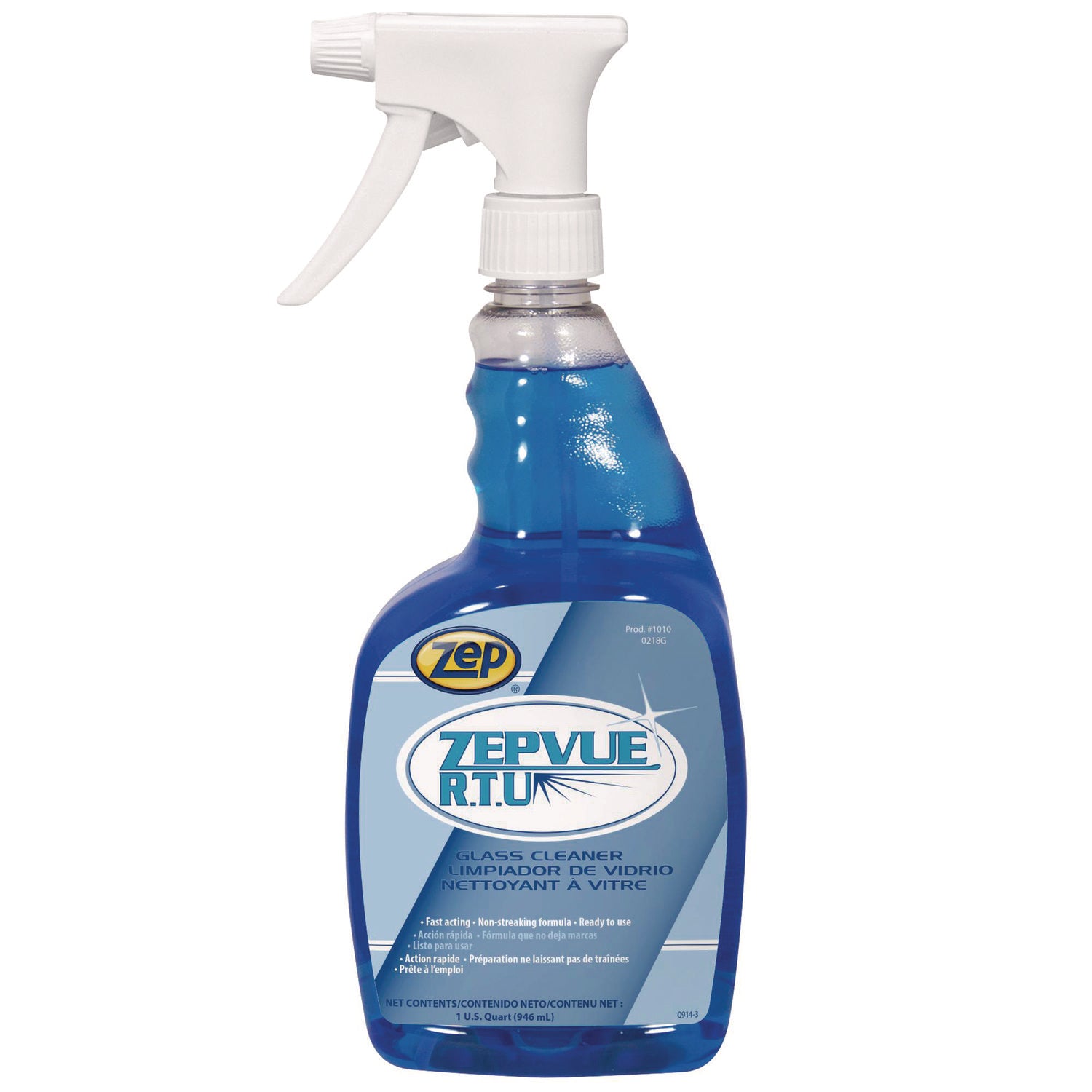 Zep Commercial Zepvue Glass Cleaner - Ready-To-Use - 32 fl oz (1 quart) - 12 / Box - Non-smearing - Light Blue - 1